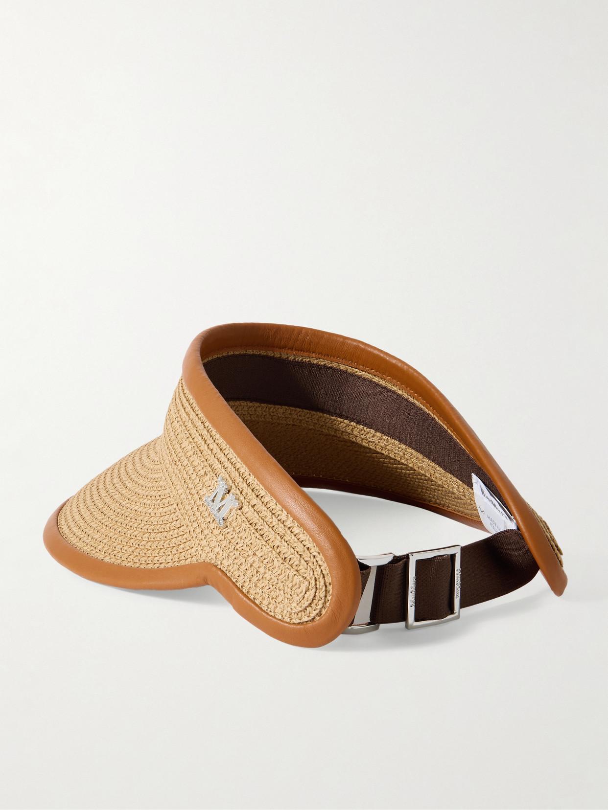 Max Mara Mogador Embellished Leather-Trimmed Raffia Visor in