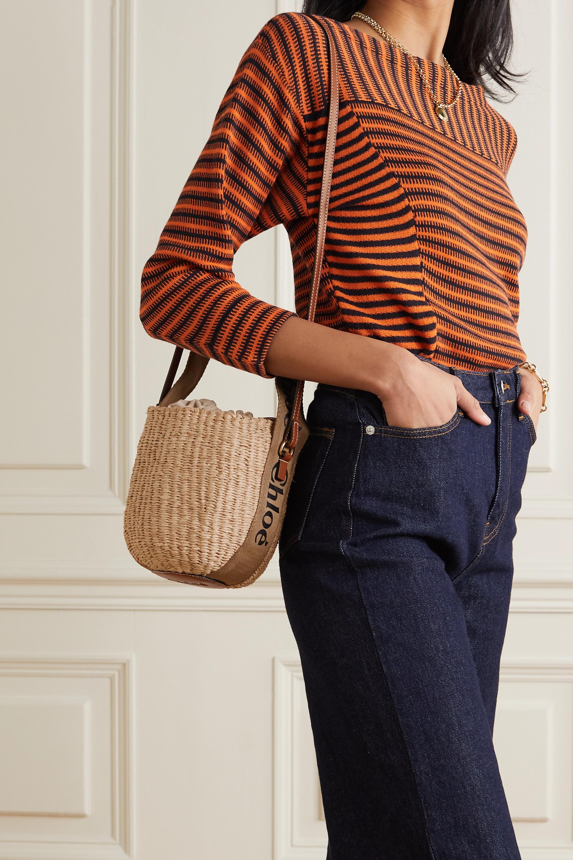 Chloé Woody Small Leather-trimmed Striped Raffia Basket Bag in Brown | Lyst  UK