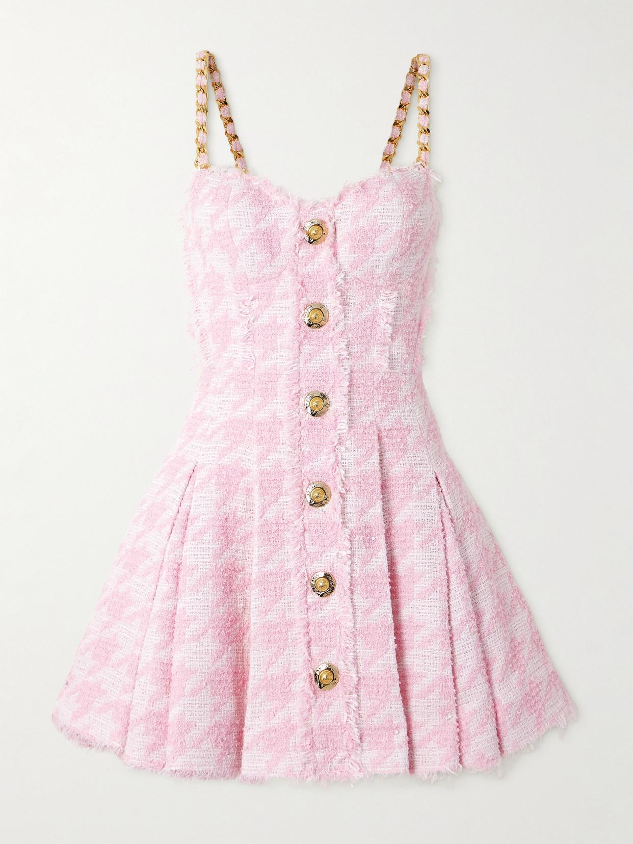 houndstooth pink dress Strappy houndstooth tweed A-line dress pink pink - Women