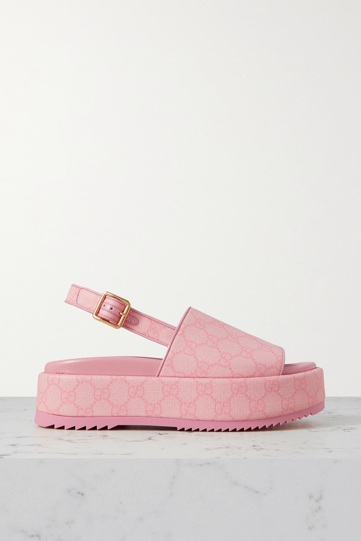 Gucci Angelina Coated-canvas Slingback Platform Sandals in Pink | Lyst