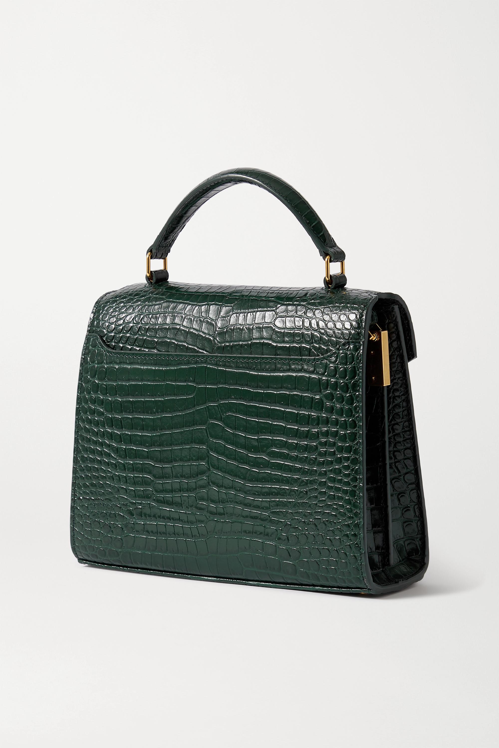 Saint Laurent Cassandra Mini Monogram Croc-embossed Leather Top-handle Bag  in Green | Lyst UK