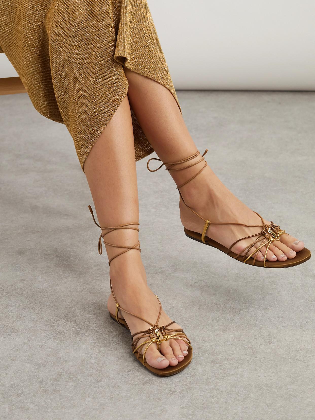 サンダル・ミュール SAINT LAURENT BROWN LEATHER BABYLONE SANDALS サンダル・ミュール SAINT LAURENT BROWN LEATHER BABYLONE