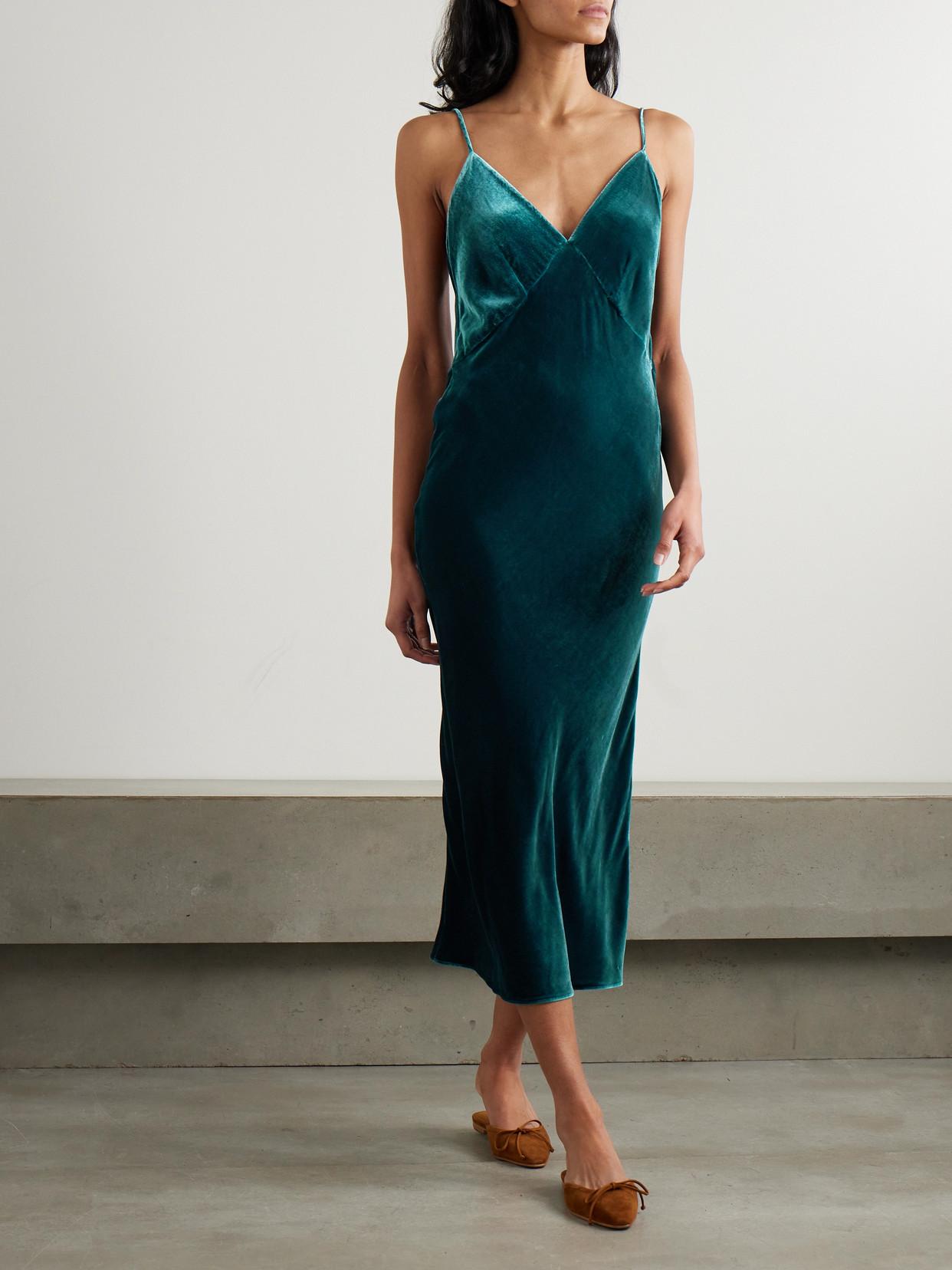 Olivia Von Halle Issa Velvet Midi Dress in Blue Lyst UK