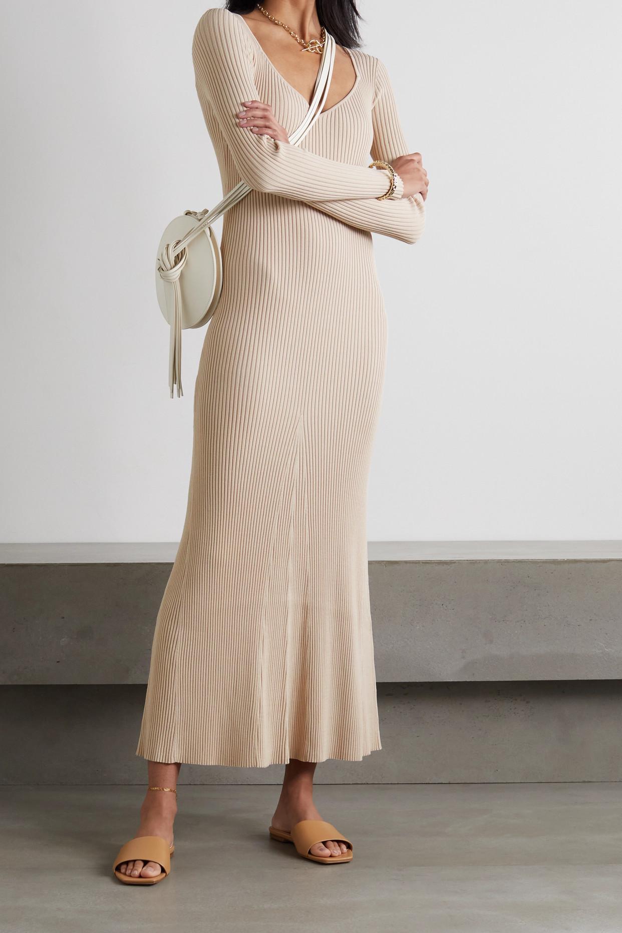 By Malene Birger Synthetic Frerea Ribbed-knit Maxi Dress in Natural | Lyst