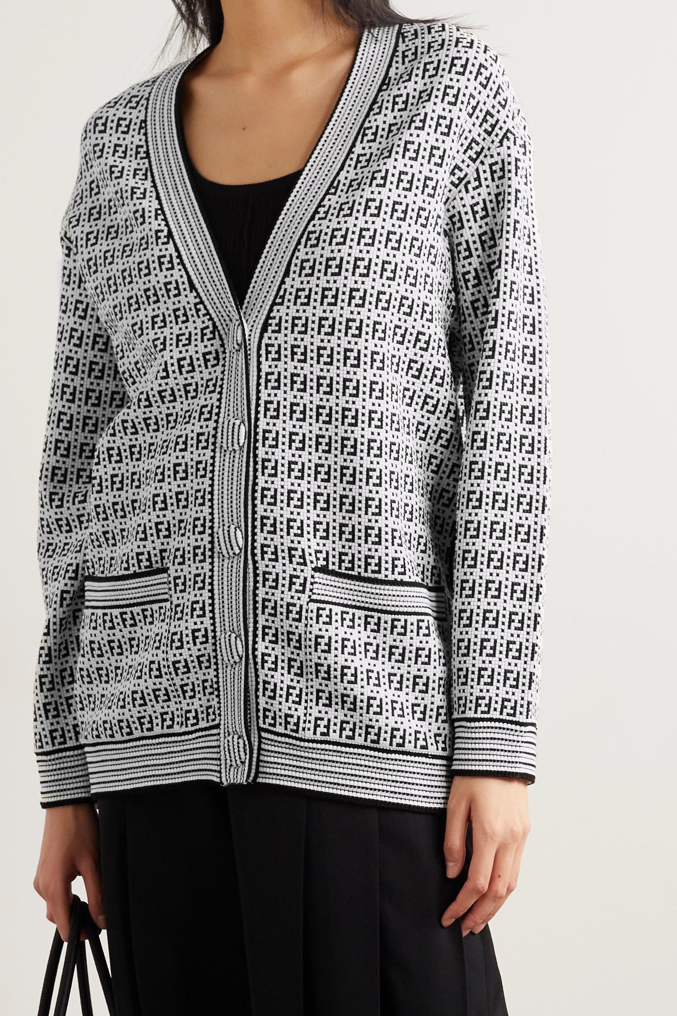 Fendi Jacquard-knit Cardigan in White | Lyst