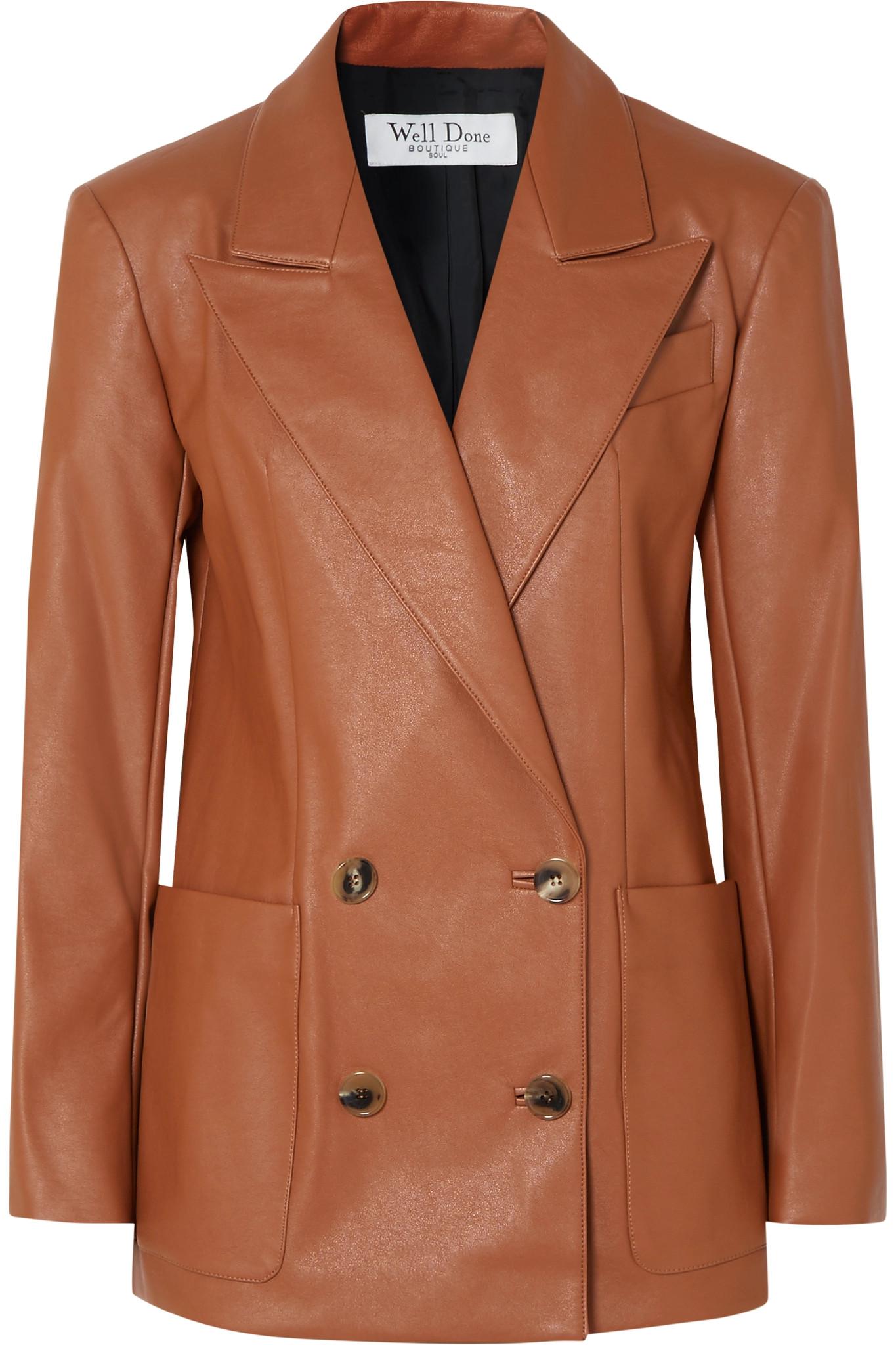 faux leather double breasted blazer