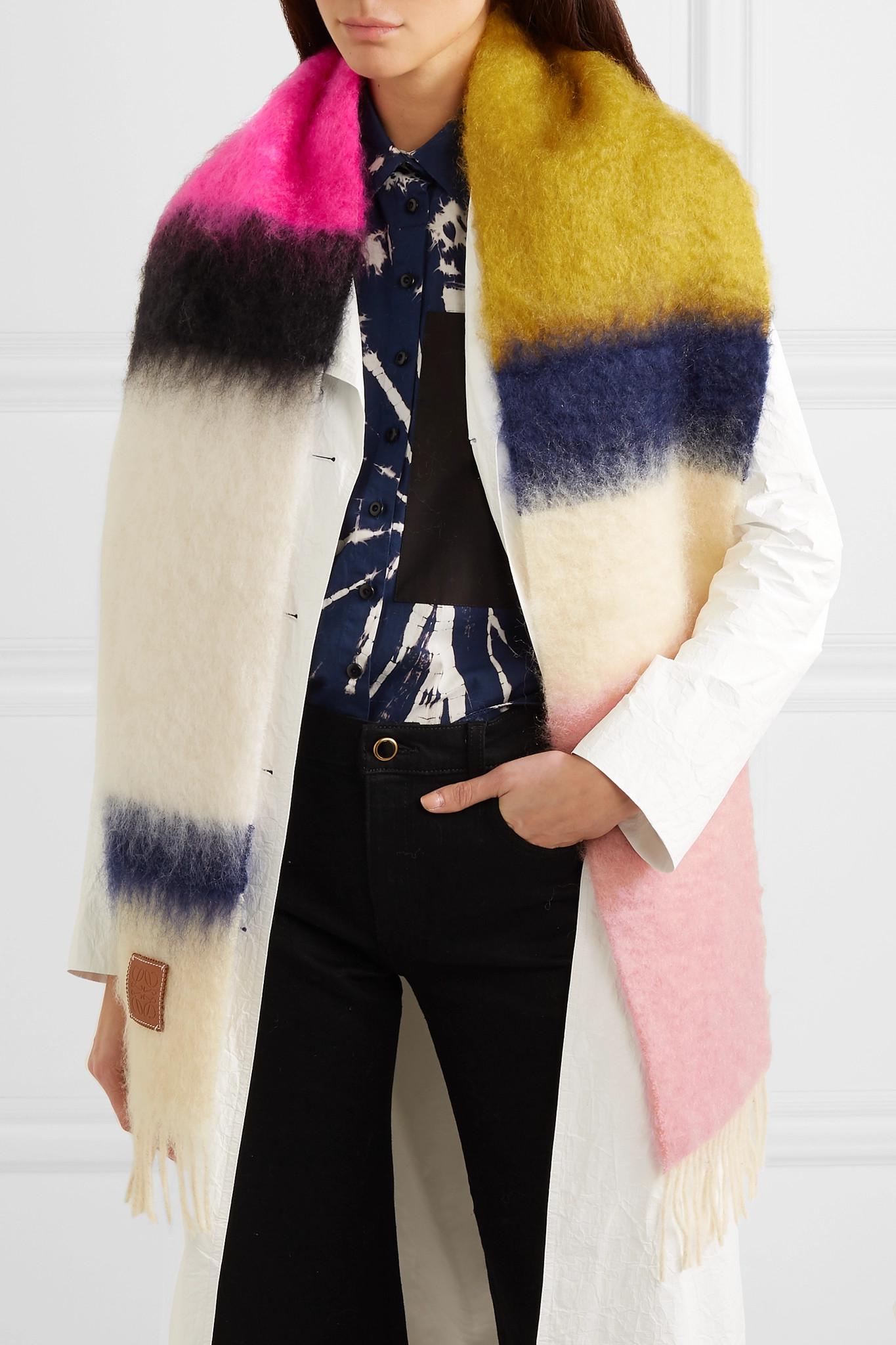 Loewe Striped Fringed Brushed Mohair And Wool-blend Scarf in White 