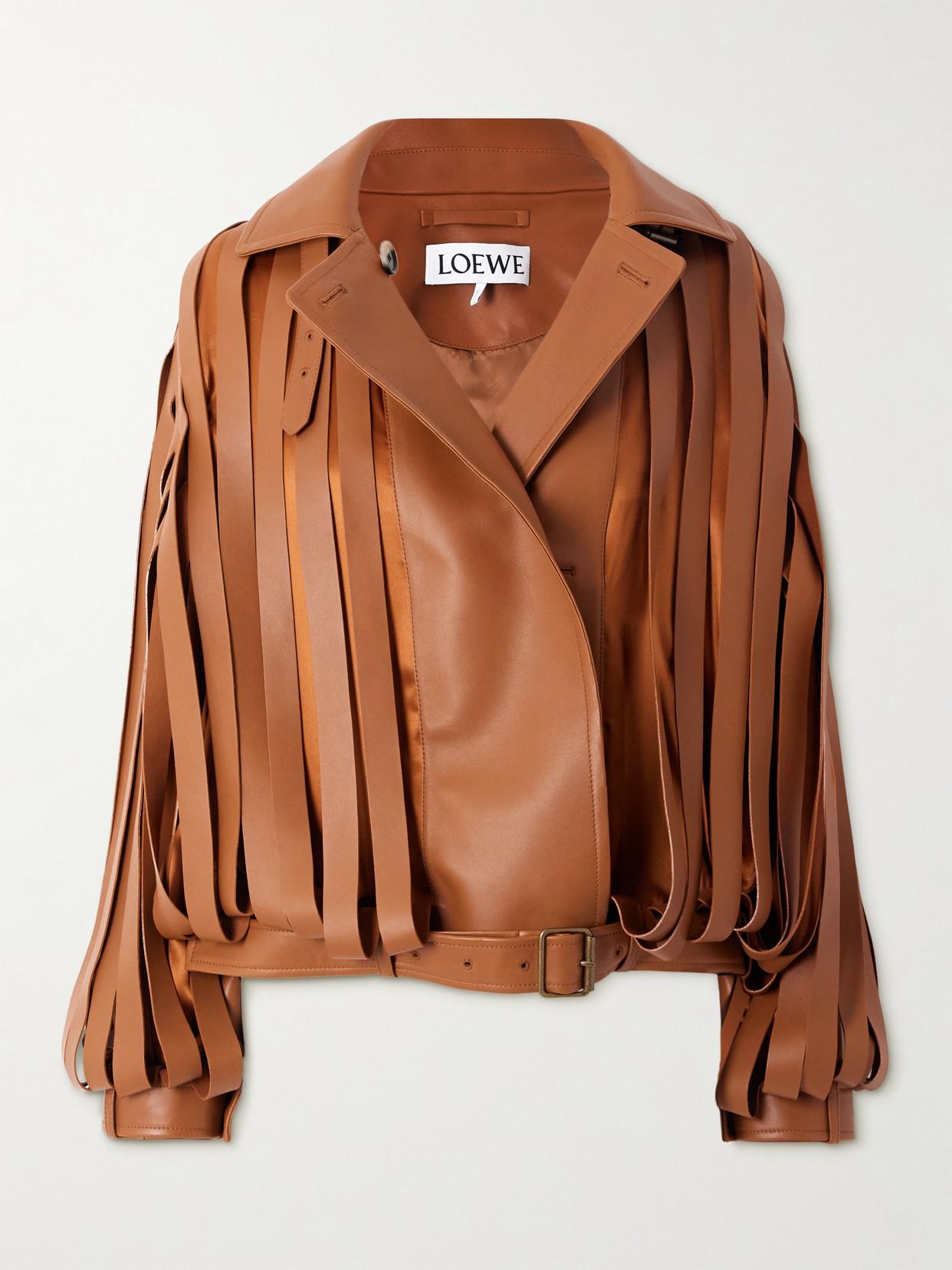 Loewe Layered Cutout Leather And Silk-Satin Jacket in Brown | Lyst