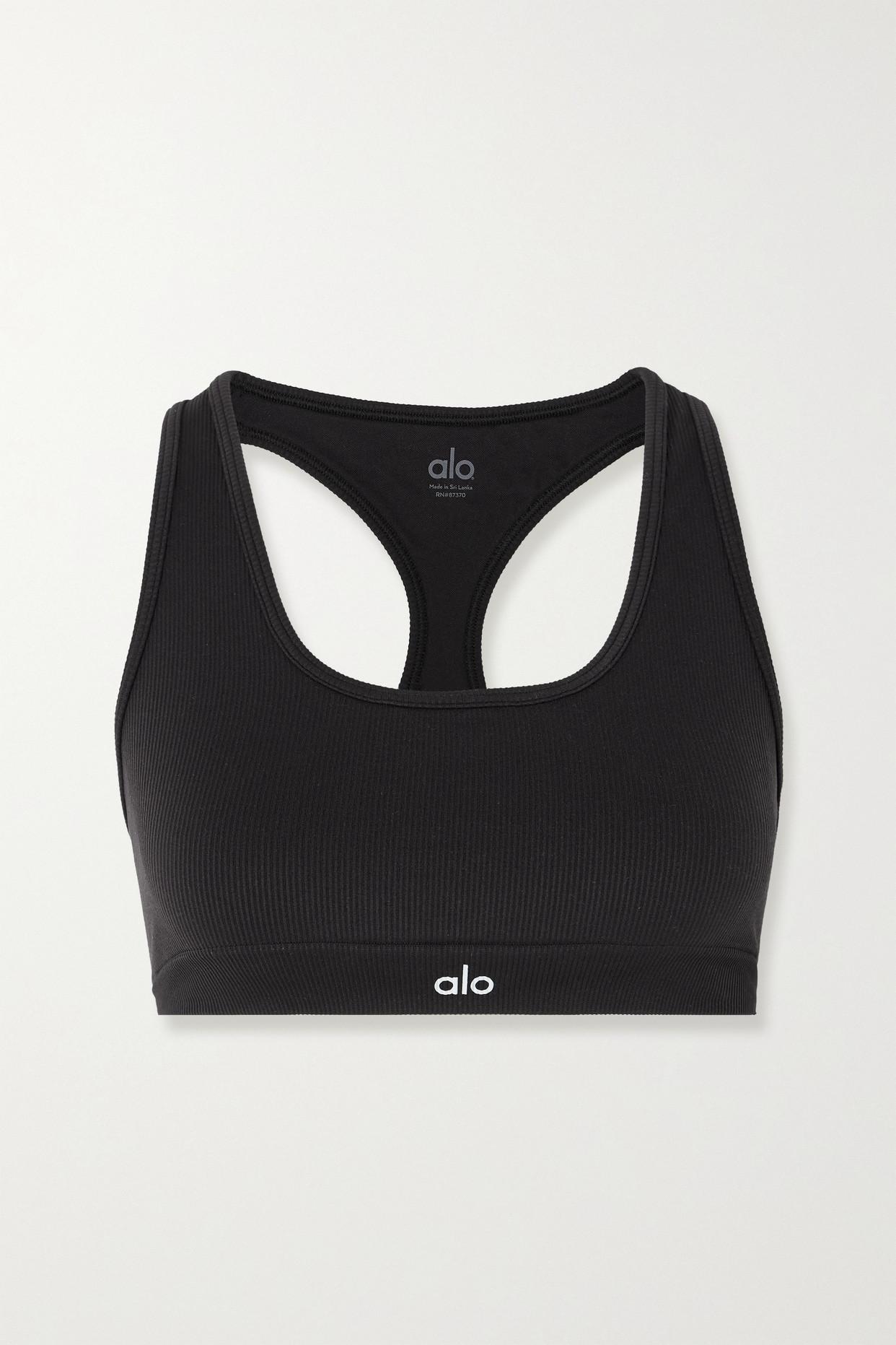 Alo Yoga Ribbed Stretch Sports Bra in Black