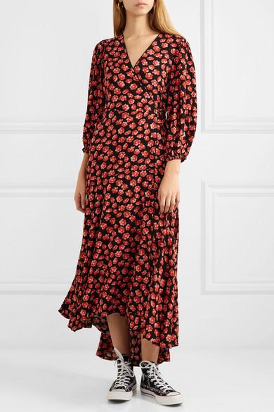 ganni red wrap dress