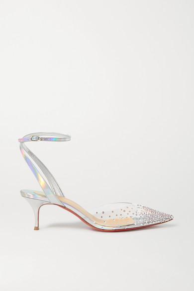 Christian Louboutin Spikaqueen 55 Crystal-embellished Pvc And Iridescent  Leather Pumps in Metallic | Lyst
