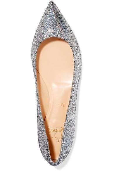 Christian Louboutin Silver/Beige Glitter Follies Strass Ballet Flats Size  35.5 For Sale at 1stDibs