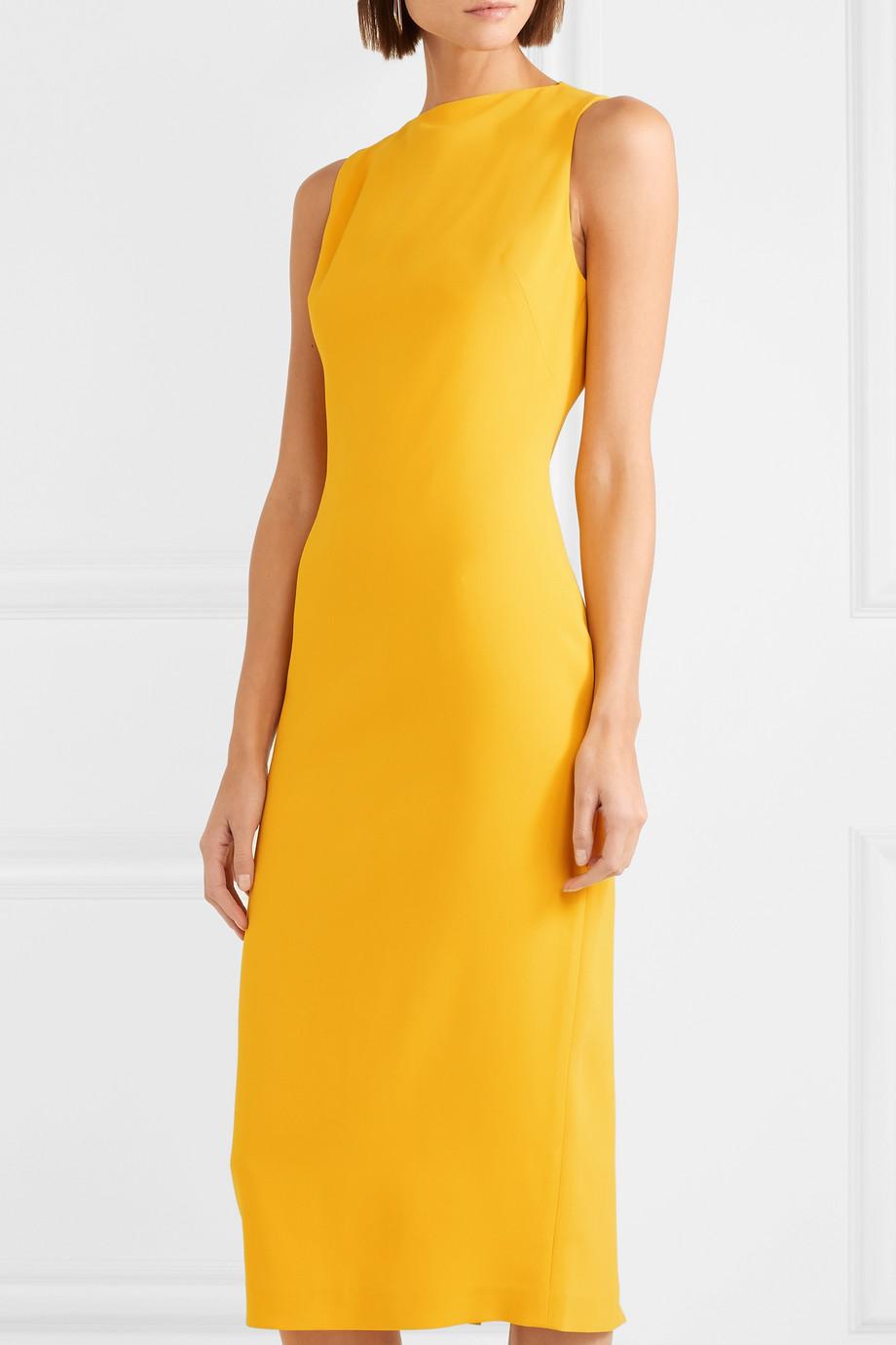 Brandon Maxwell Crepe Midi Dress in Yellow