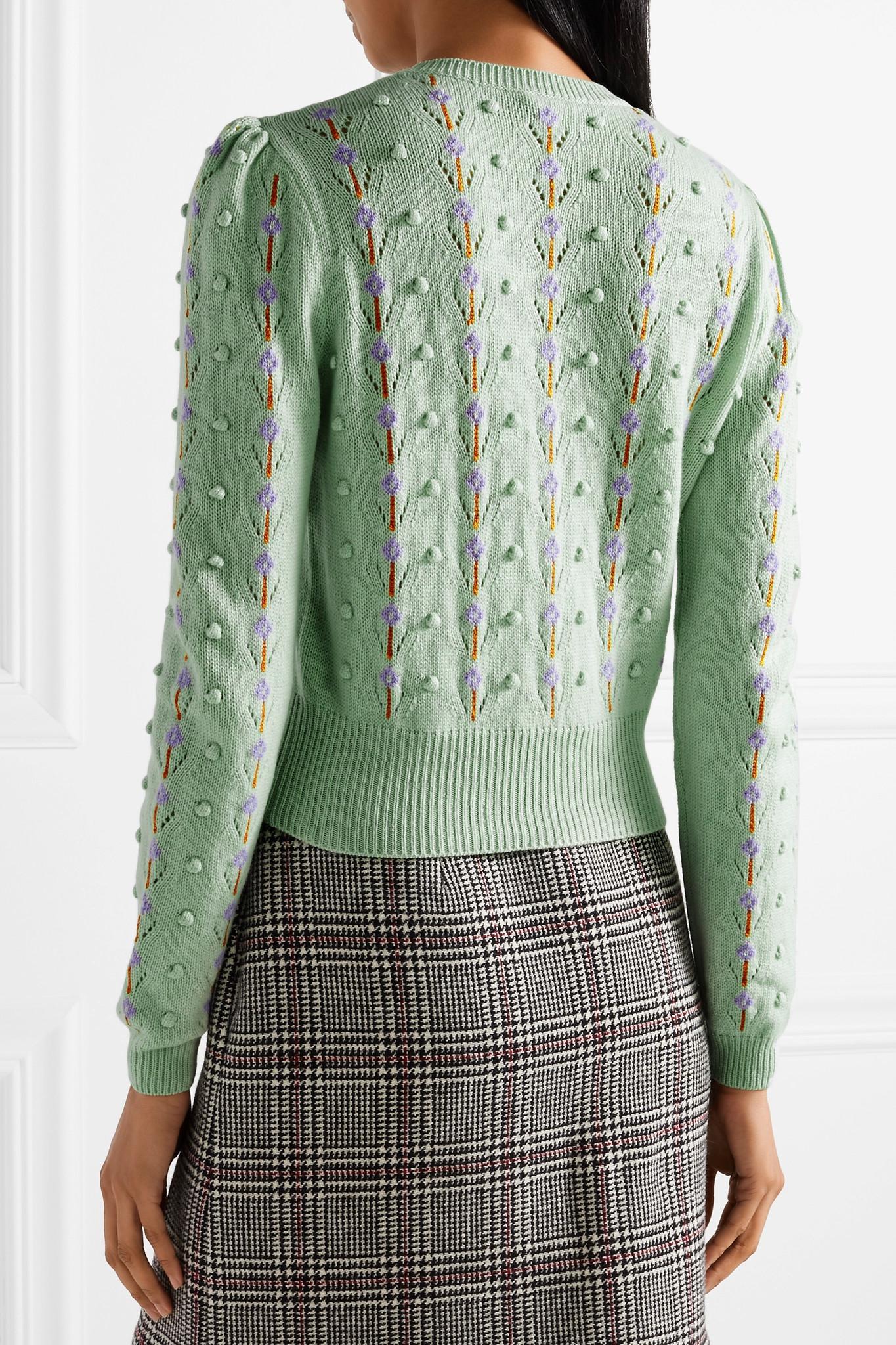 Miu Miu Pointelle-trimmed Cashmere Sweater in Mint (Green) - Lyst