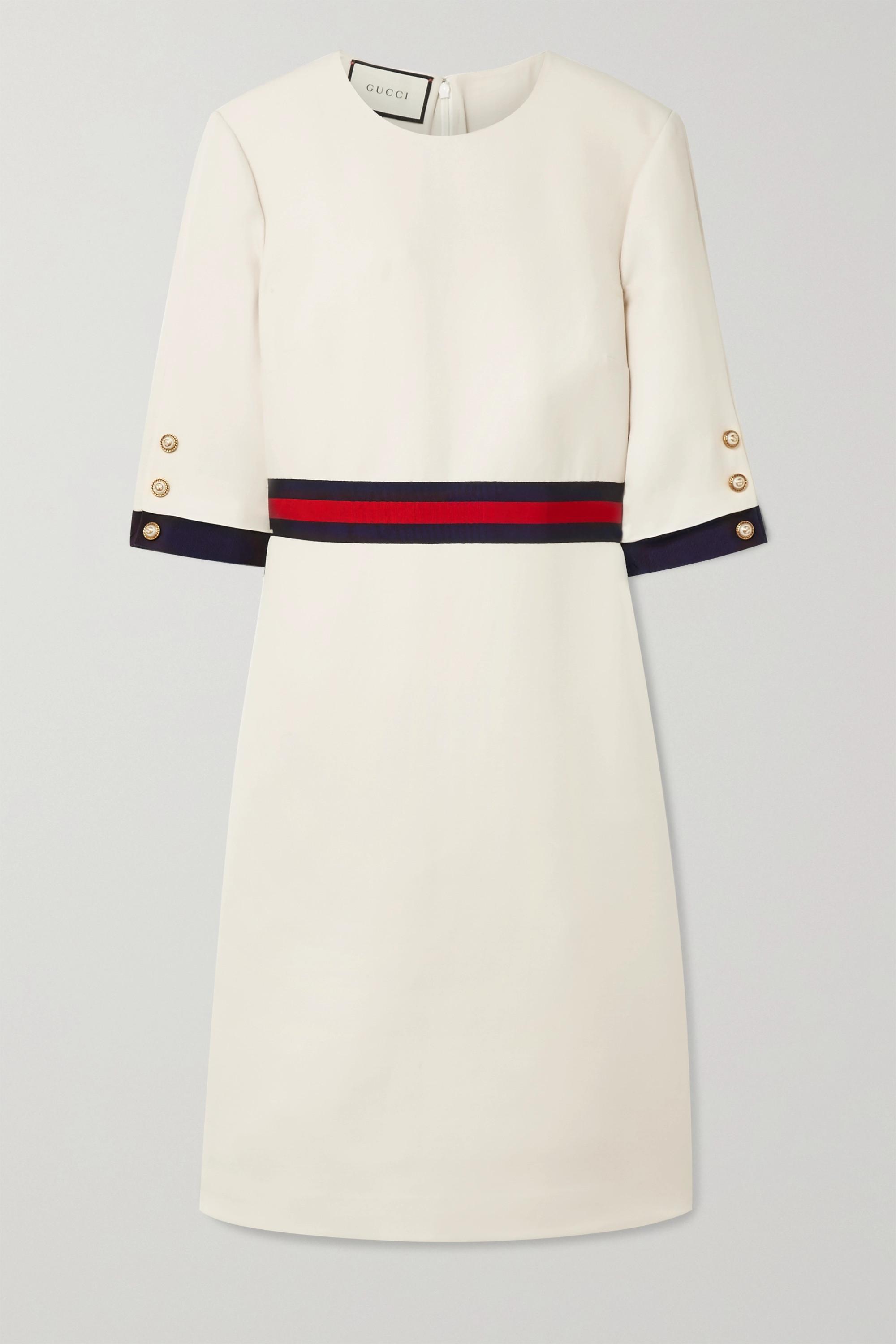 Gucci Grosgrain-trimmed Wool And Silk-blend Cady Dress in Ivory (White) |  Lyst Australia