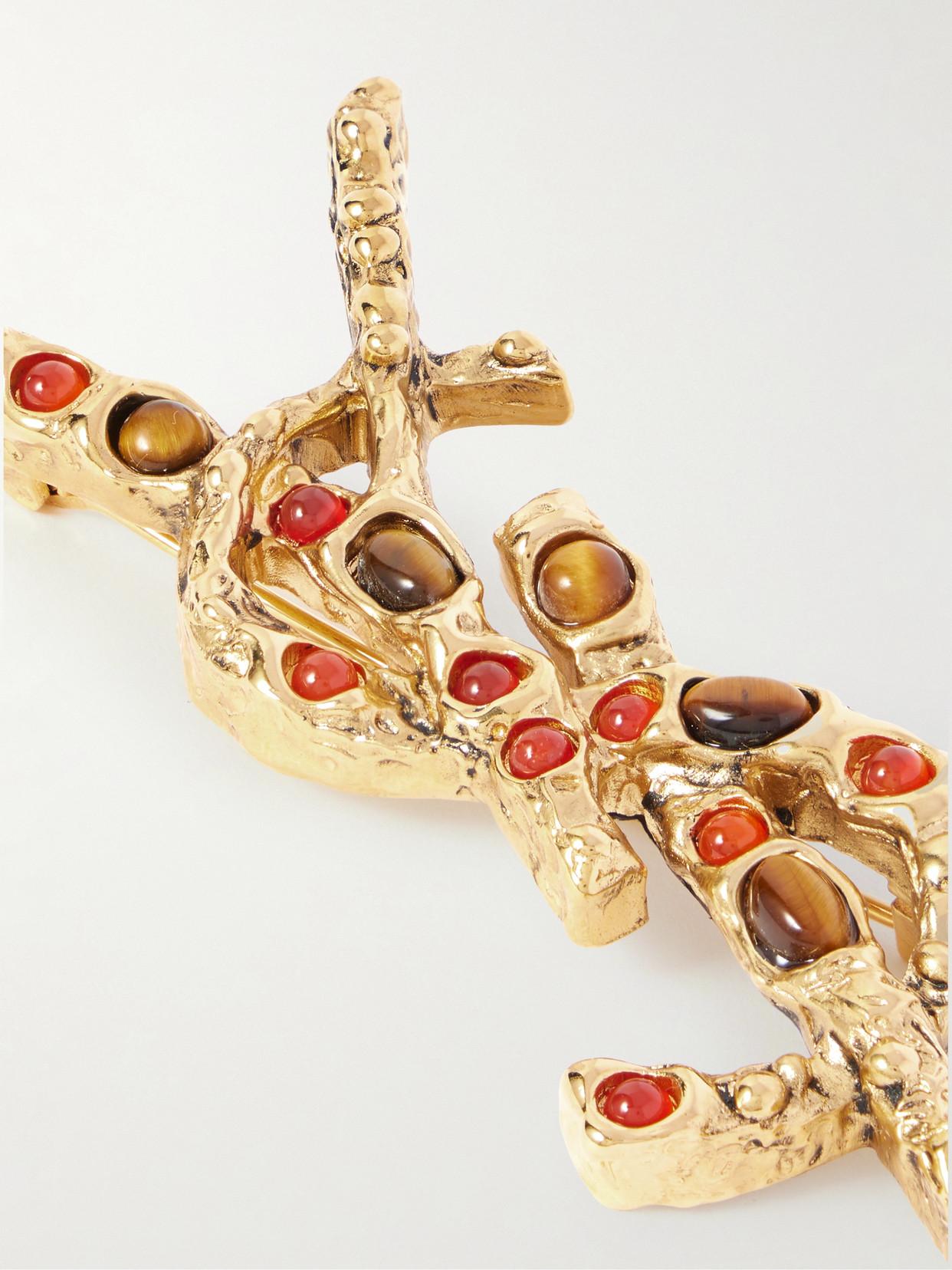 ブローチ・コサージュ CASSANDRE IN TIGER'S EYE, SUNSTONE AND L BROOCH Cassandre brooch in tiger's eye, sunstone and gilded metal