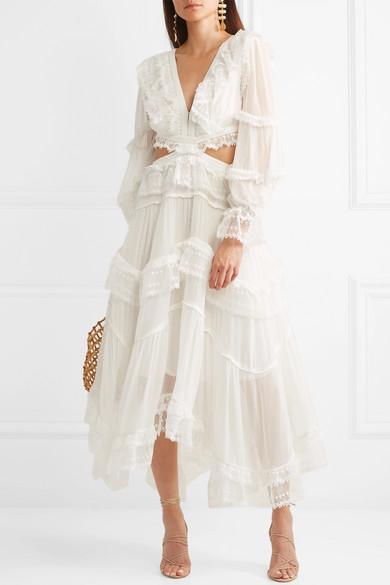 Zimmermann Suraya Cutout Crochet-trimmed Swiss-dot Silk Maxi Dress in White  | Lyst