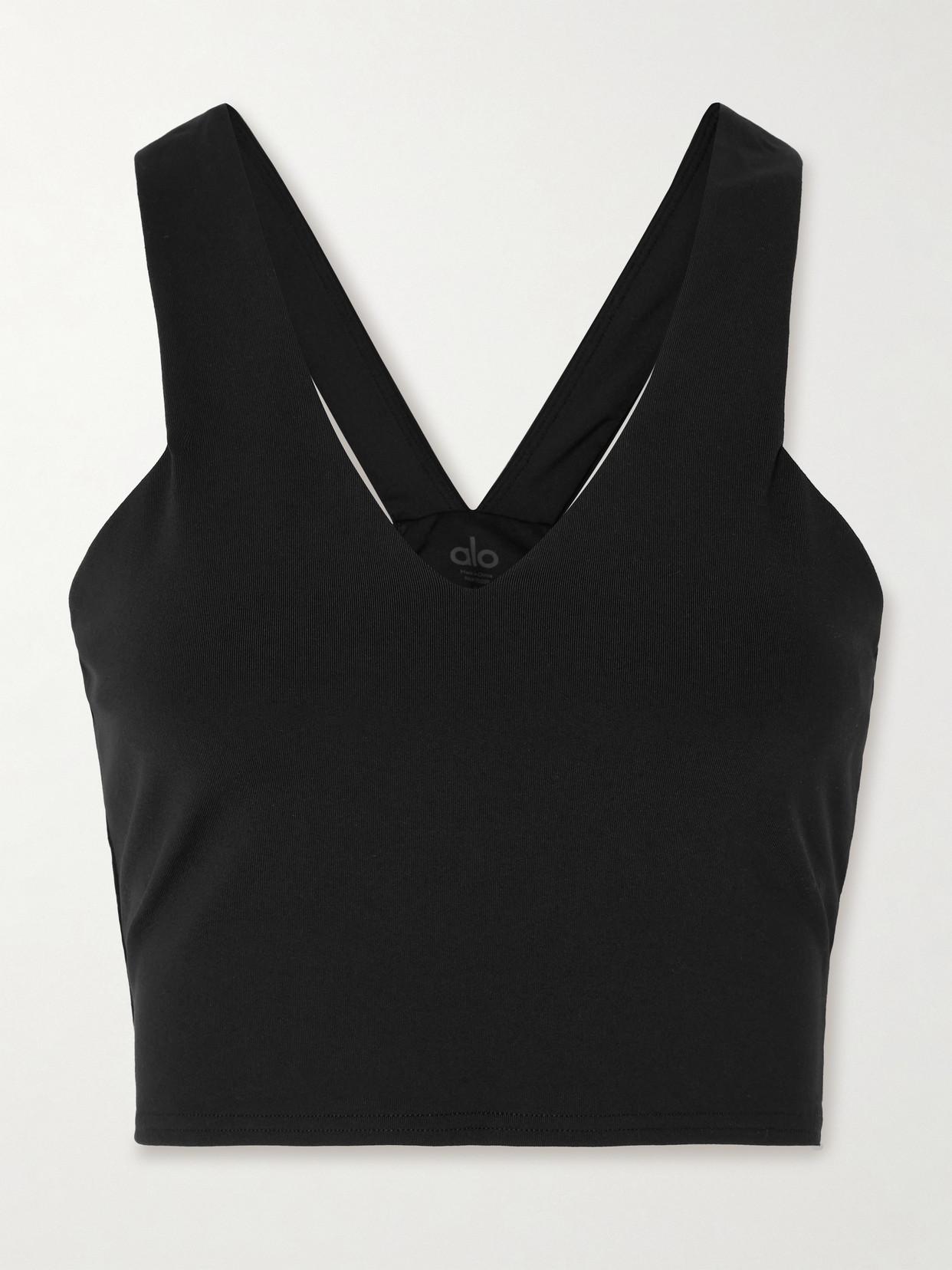 Soutien-gorge de sport noir en coton Alo en solde