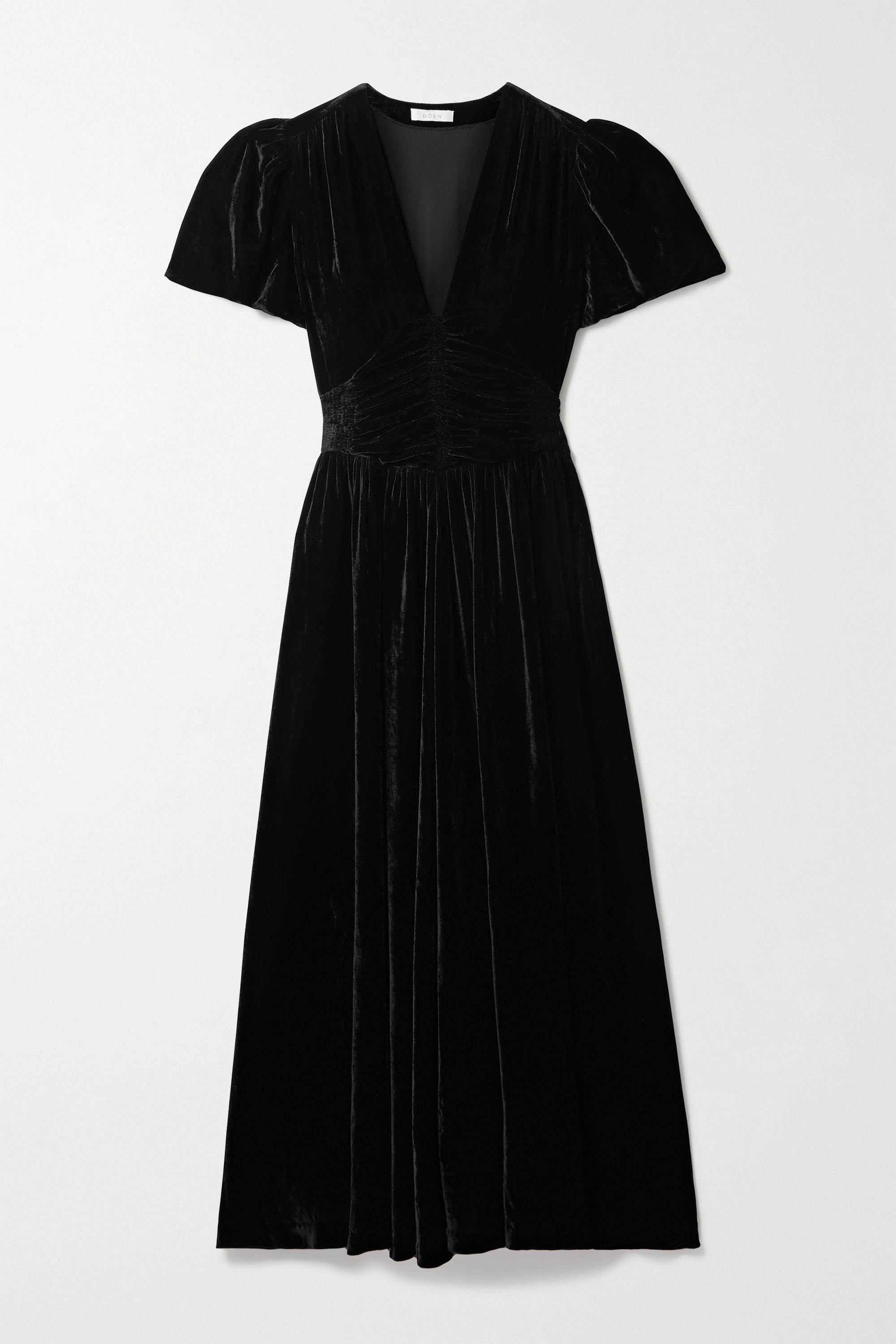 Doen Tuileries Ruched Velvet Maxi Dress in Black | Lyst