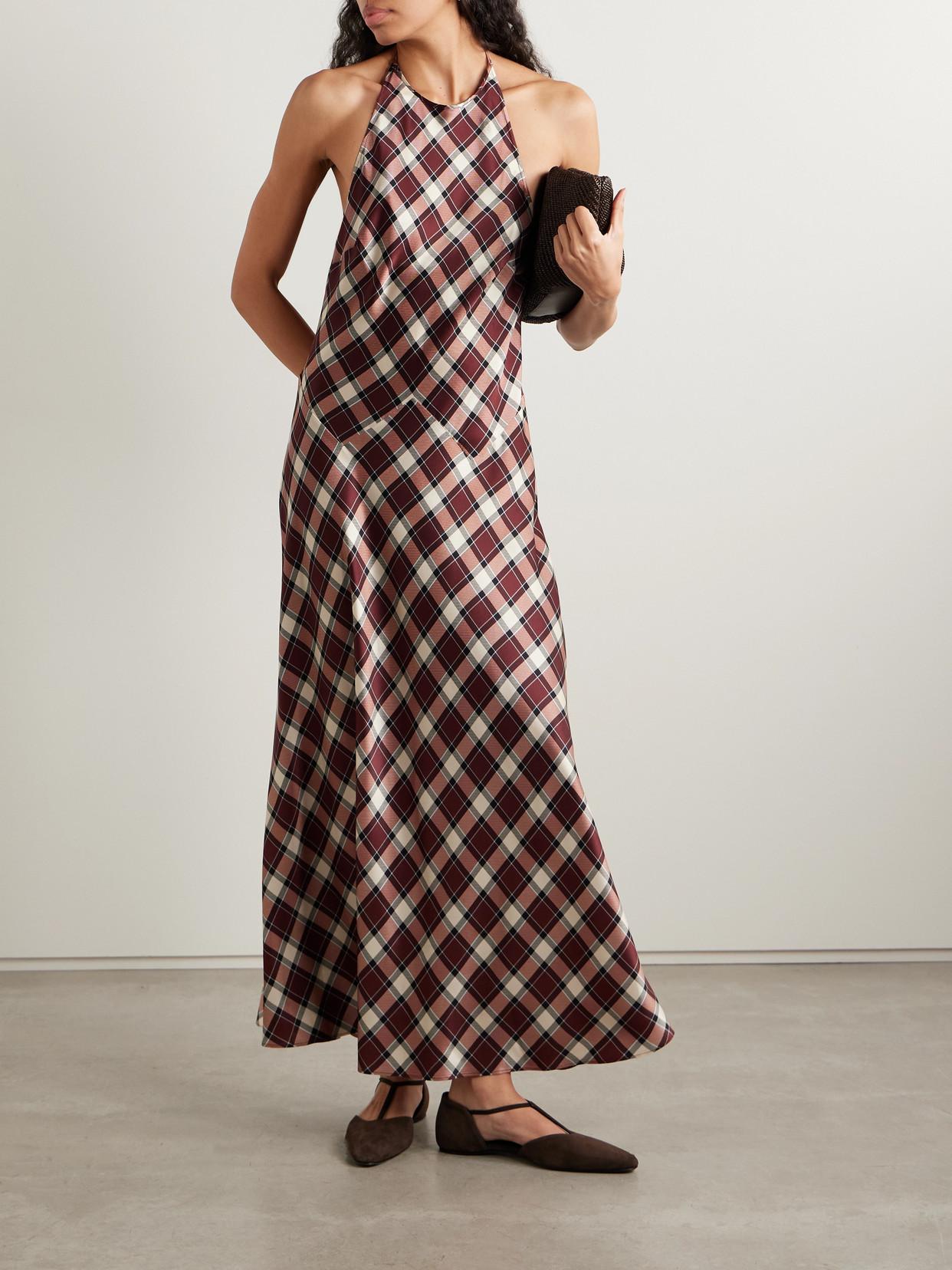 doen halter dress Maxime Checked Silk-Satin Halterneck Maxi occasion_new_years
