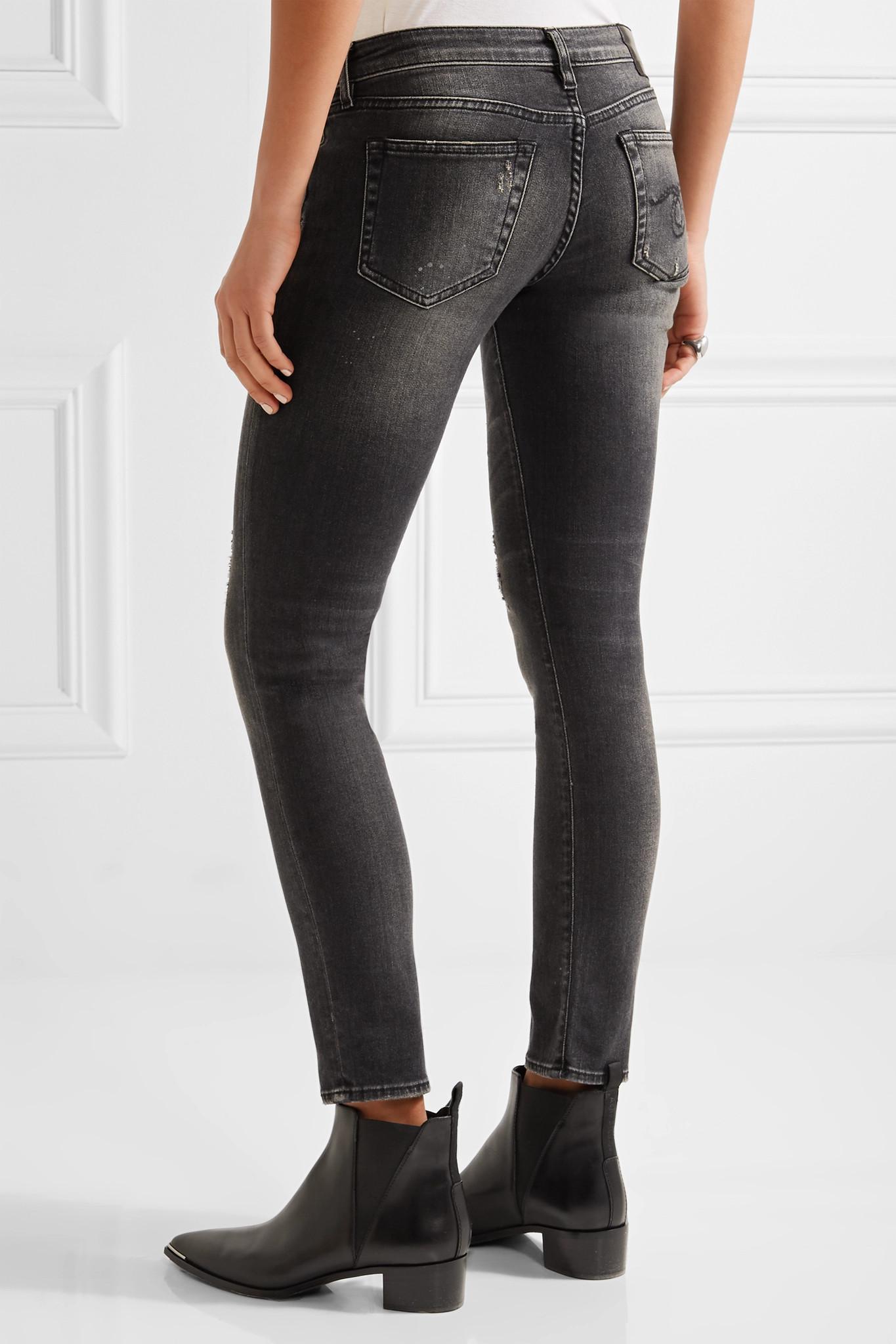 R13 Kate Distressed Low-rise Skinny Jeans in Gray - Lyst