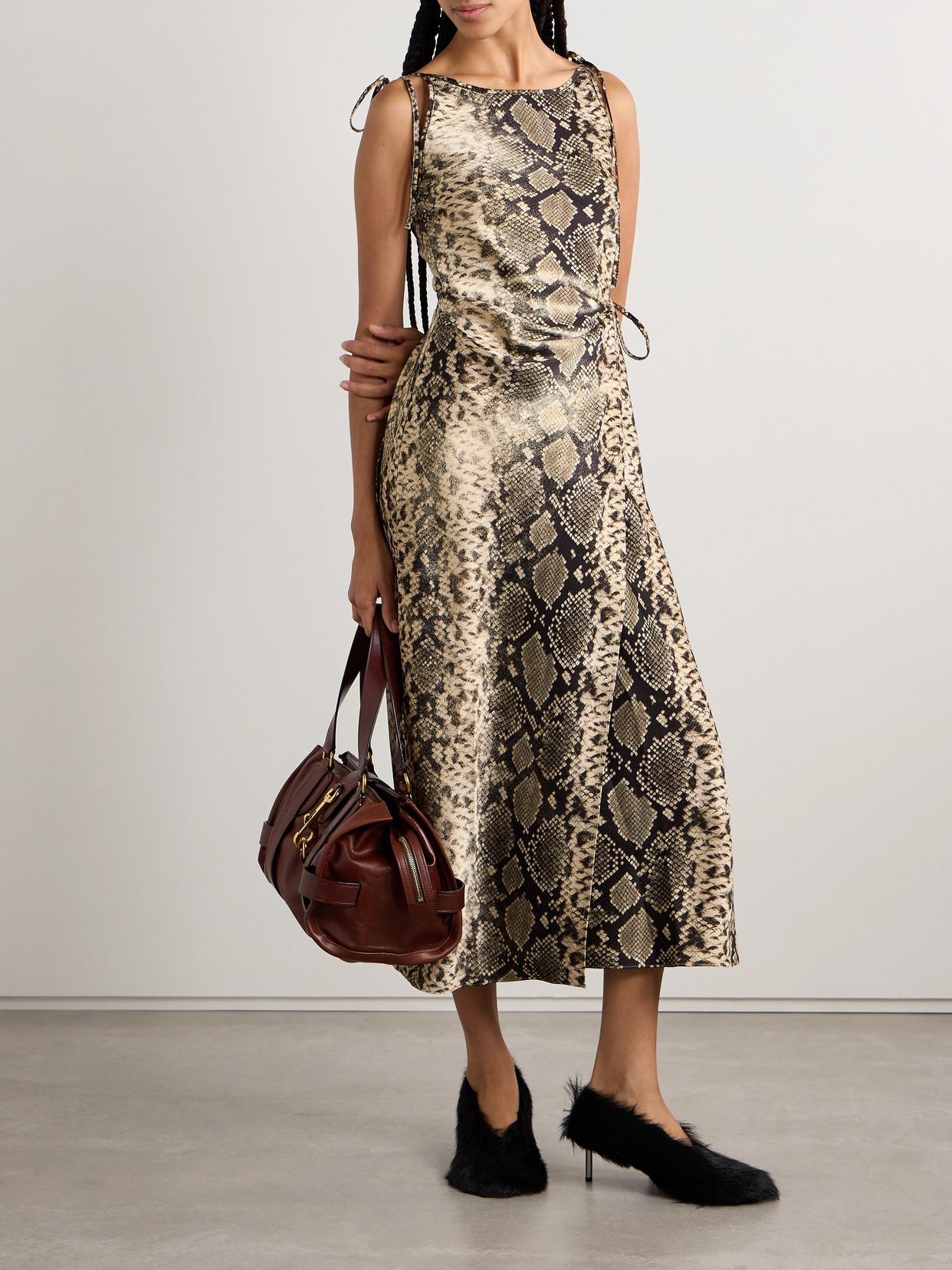 Acne Studios Wrap-Effect Draped Snake-Print Hammered-Satin Midi