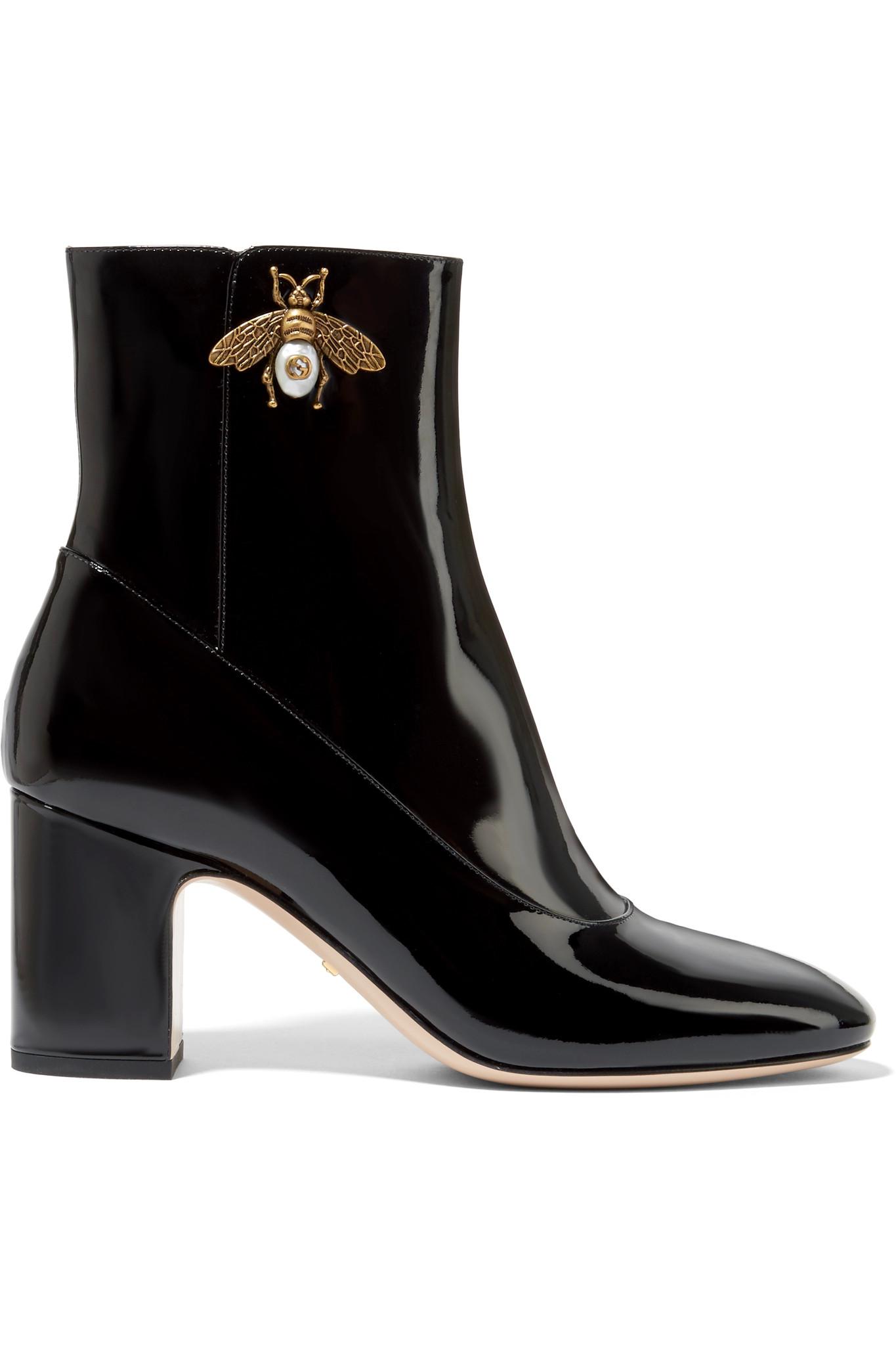 Gucci Patent Leather Ankle Boot With Bee in Black | Lyst Canada