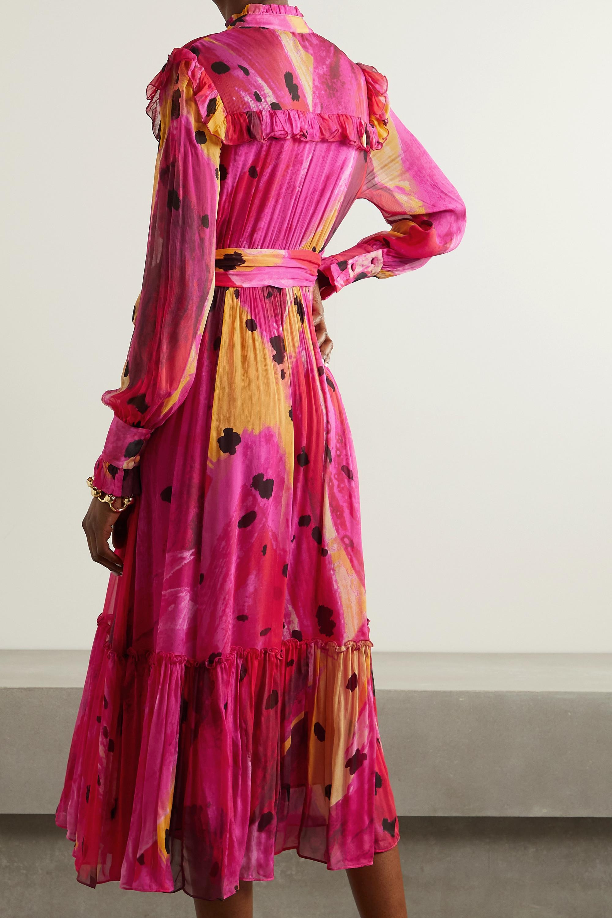 Diane von Furstenberg Meredith Wrap-effect Ruffled Printed Chiffon Dress in  Pink | Lyst