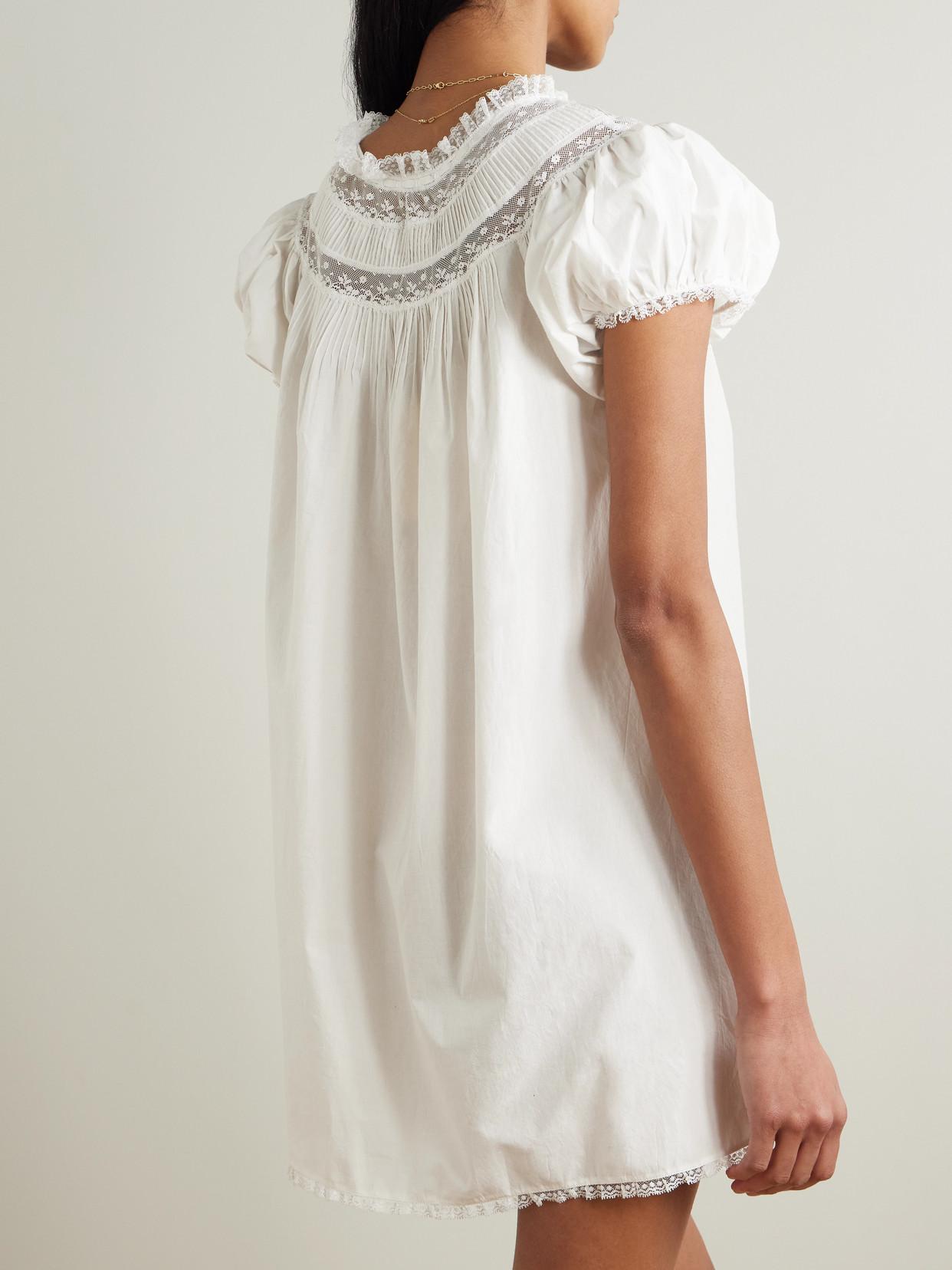 Doen Daphne Lace-Trimmed Pintucked Organic Cotton-Voile Mini Dress