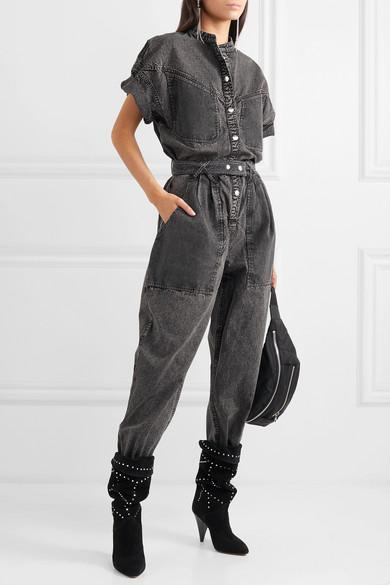 Isabel Marant Tundra Mesh-paneled Denim Jumpsuit in Black | Lyst