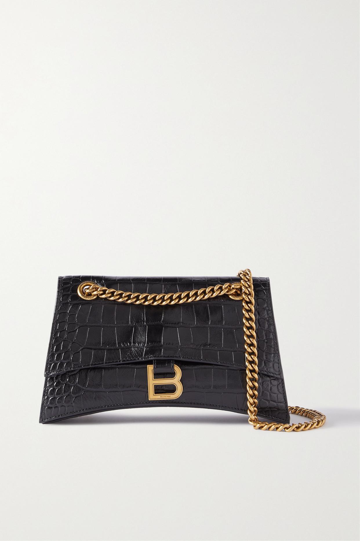 Balenciaga Crush Croceffect Leather Shoulder Bag in Black Lyst
