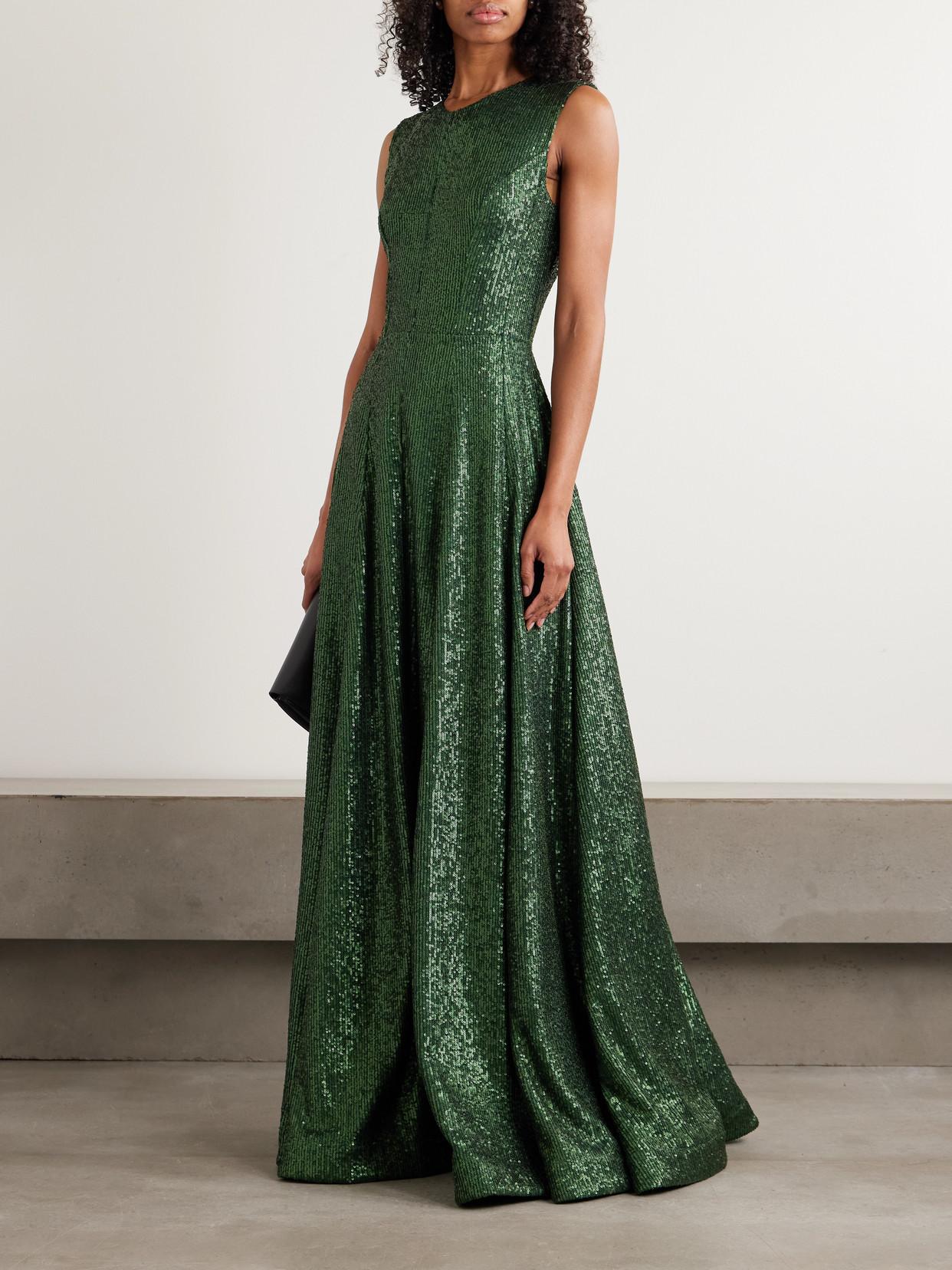 Norma Kamali Grace Sequined Stretch-Jersey Gown in Green | Lyst