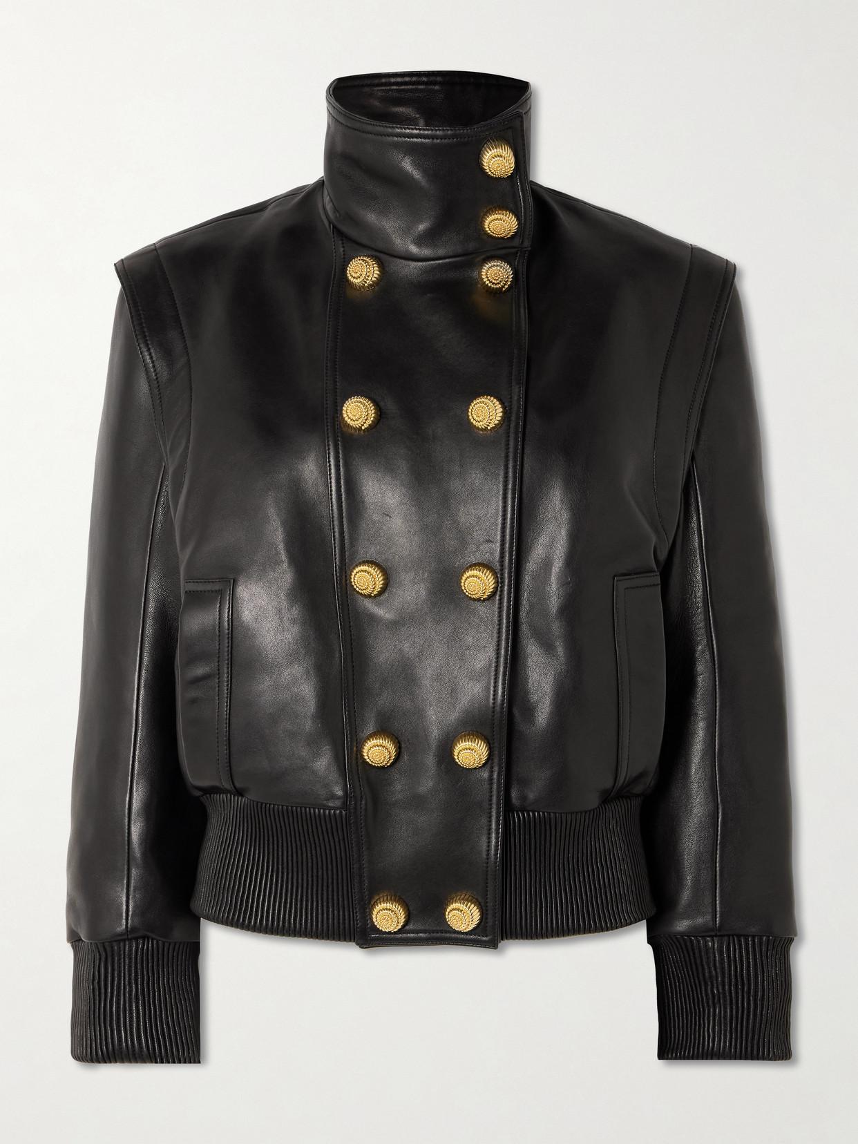 Leather Blazer Outfit Net A Porter Balmain Blazer Balmain Embellished  Double-Breasted Leather Jacket In Black Lyst UK