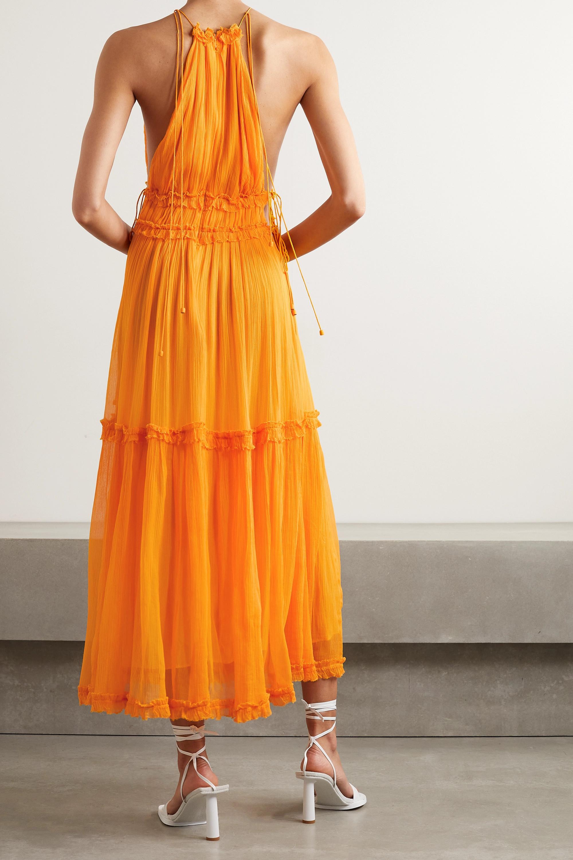 Ruffled Tiered Silk-crepon Midi Dress 