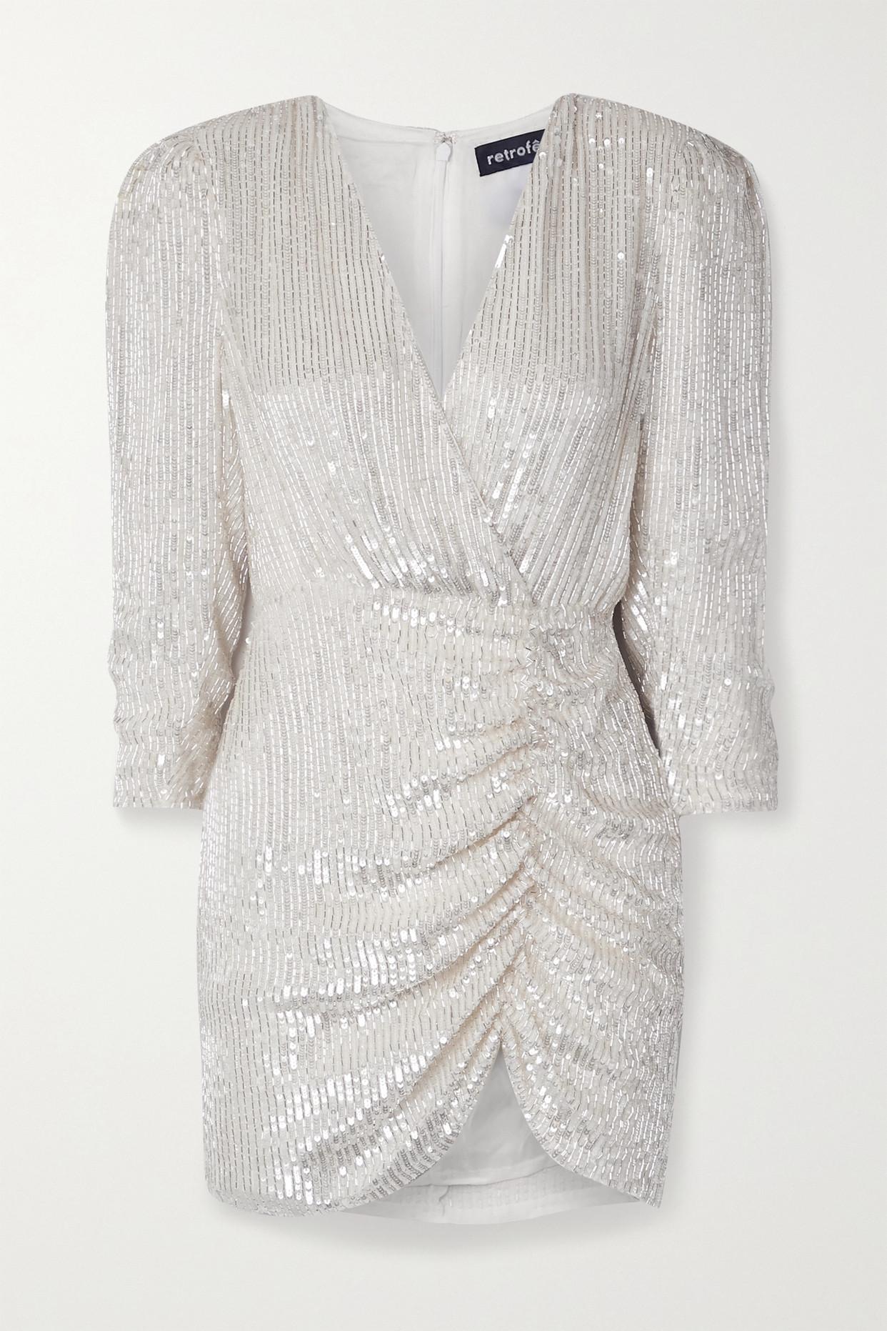 retroféte Stacey Gathered Embellished Chiffon Mini Dress in White | Lyst