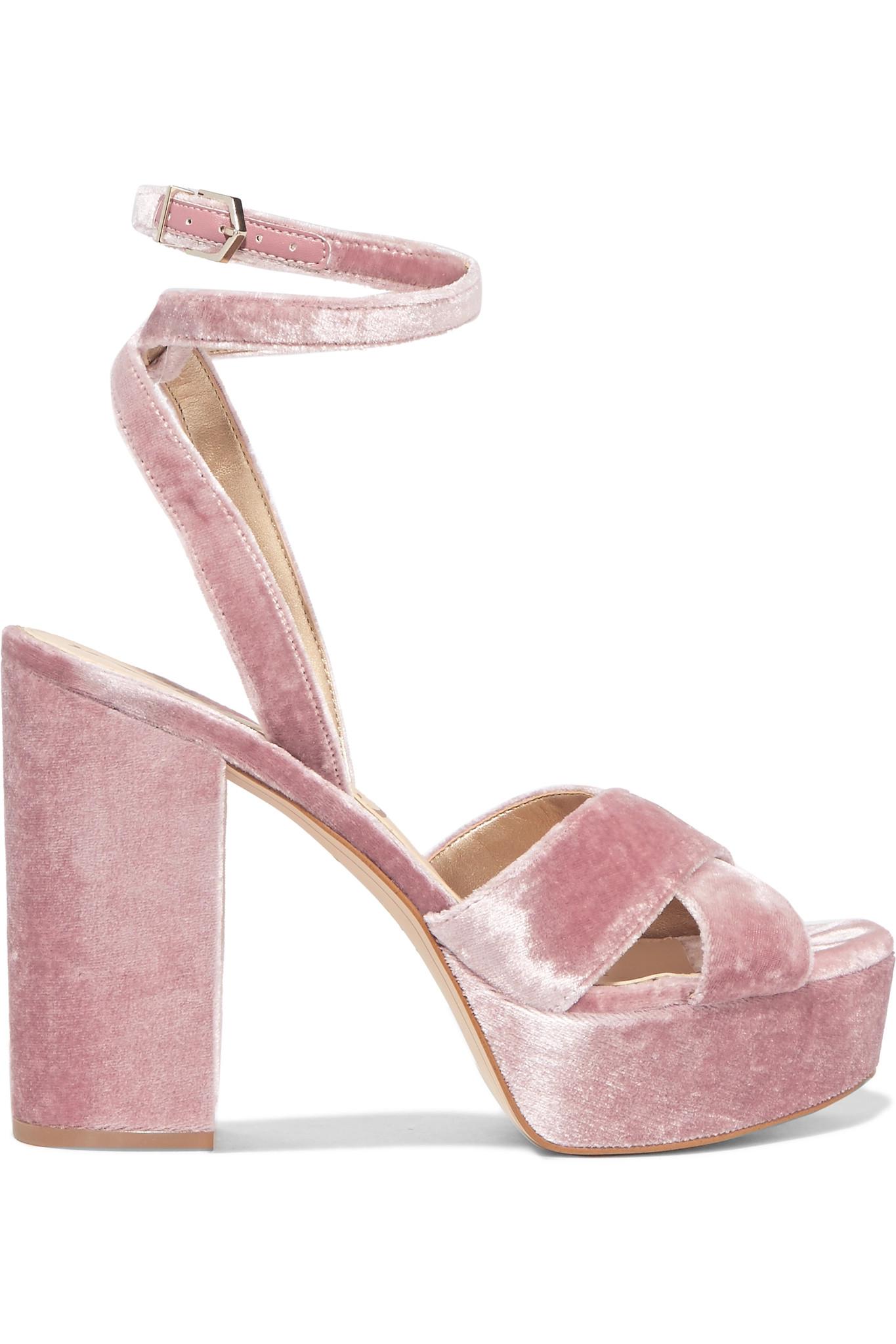 pink velvet platforms