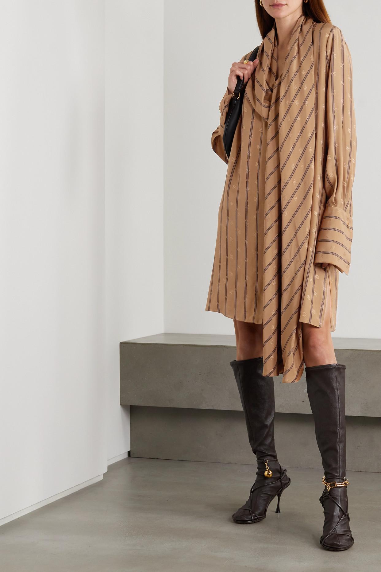 Fendi Oversized Draped Striped Silk-jacquard Mini Dress in Brown 