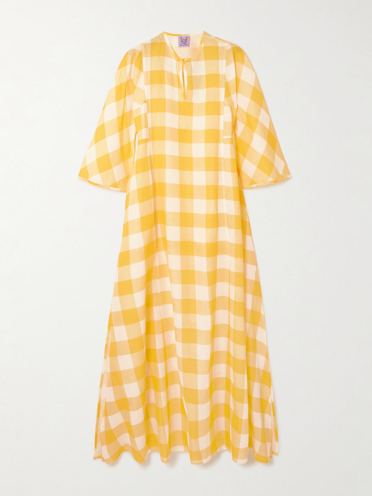 Thierry Colson Rachel Gingham Linen And Cotton-Blend Maxi Dress in Yellow |  Lyst