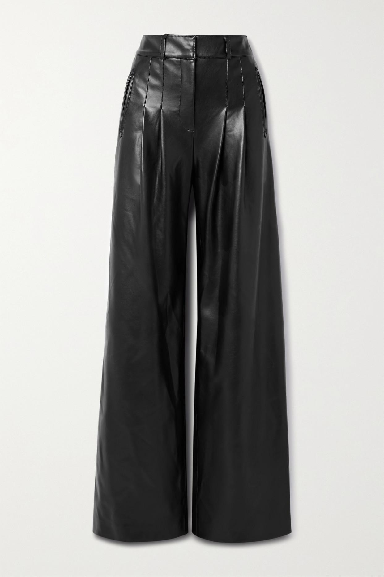 Veronica Beard Rennert Pleated Faux Leather Wide-leg Pants in Black | Lyst