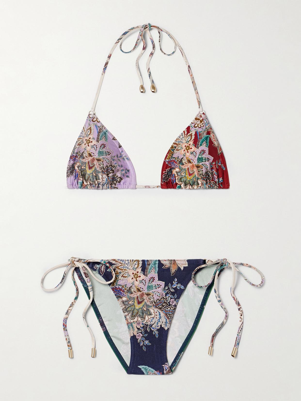 Zimmermann Rhiannon Floral-Print Triangle Bikini in Blue | Lyst