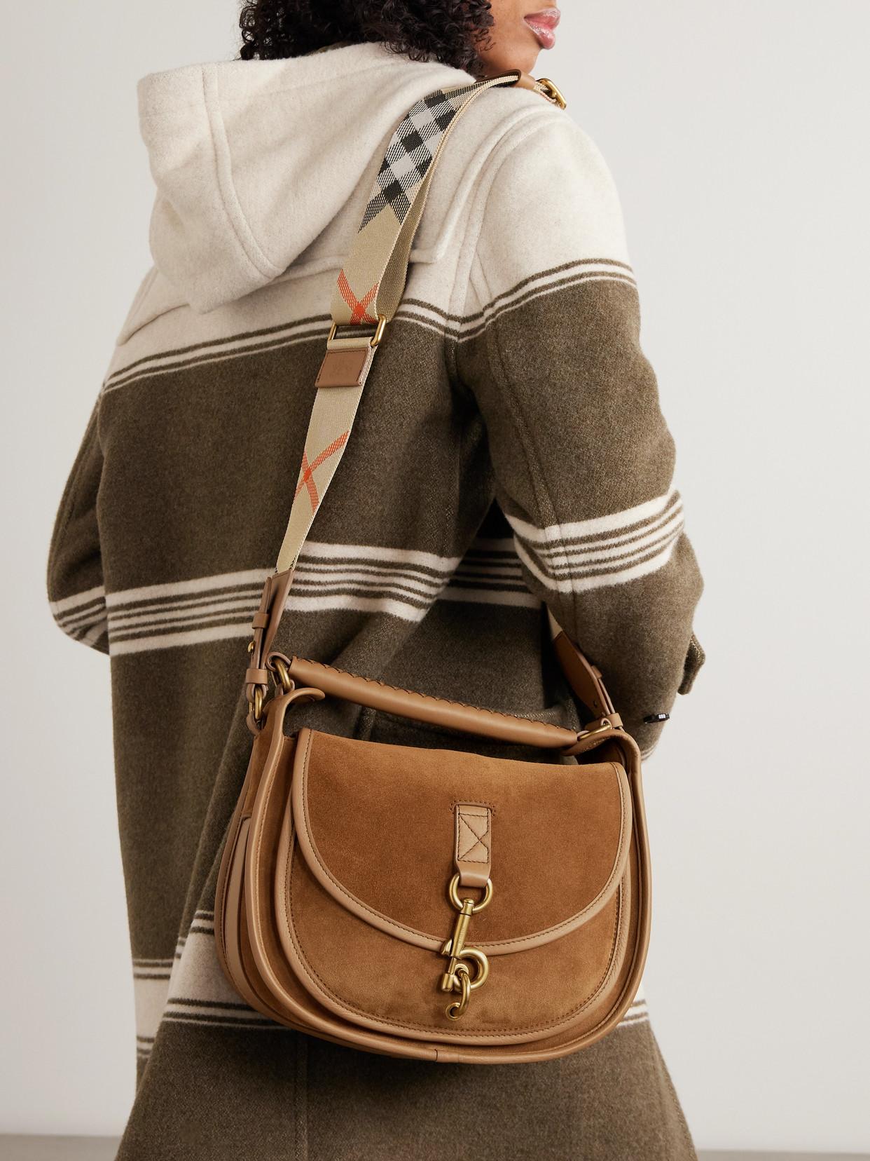 Burberry Small Leather-Trimmed Suede Shoulder Bag in Brown | Lyst