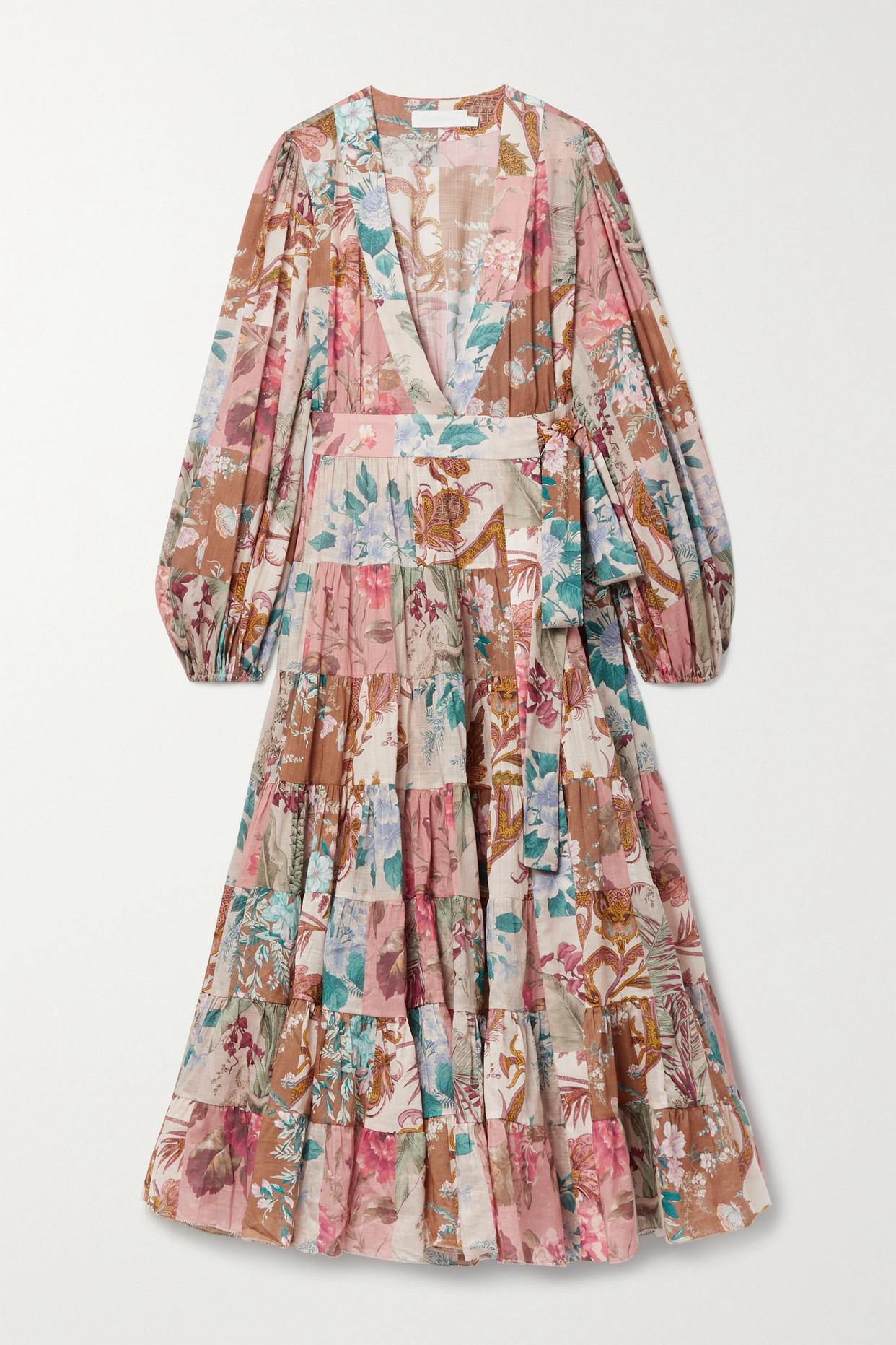 Zimmermann Cassia Patchwork Floral-print Cotton-voile Wrap Dress | Lyst