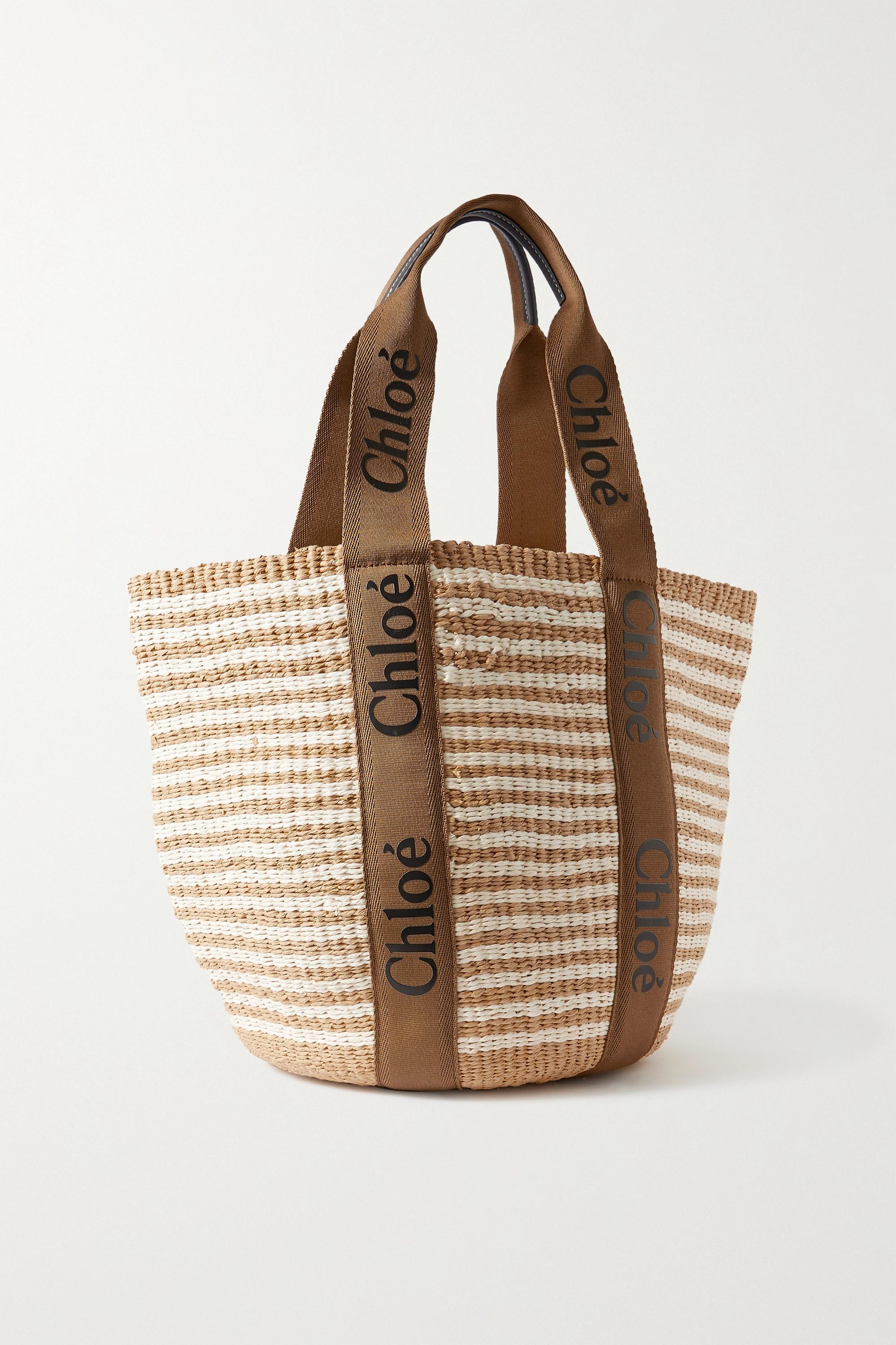 Chloé + Net Sustain Woody Large Printed Canvas And Leather-trimmed Raffia  Basket Bag in Brown | Lyst UK