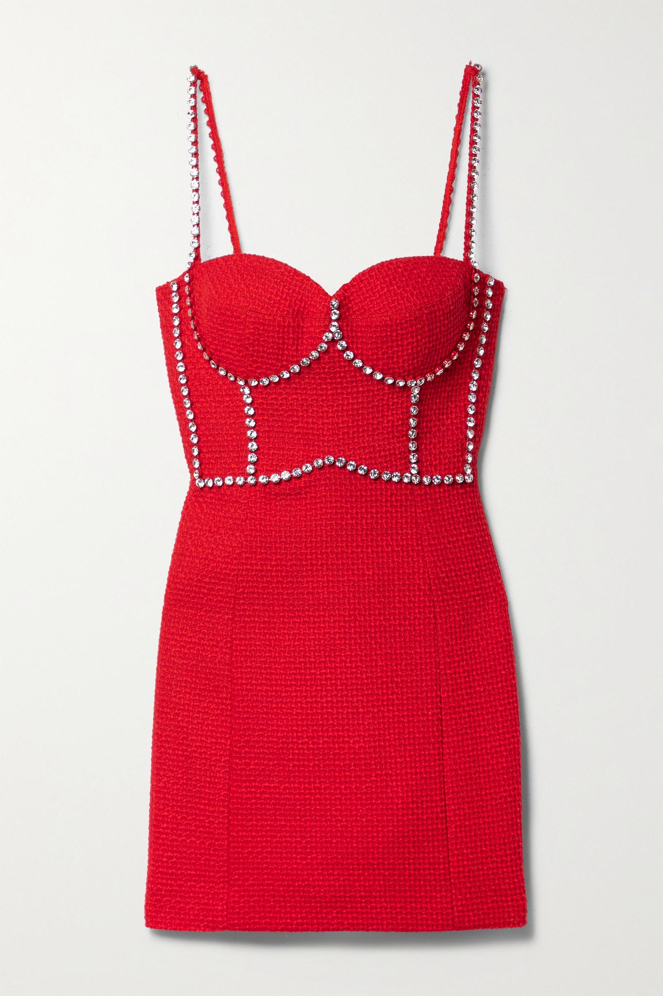 Area Crystal-embellished Wool-blend Tweed Mini Dress in Red | Lyst