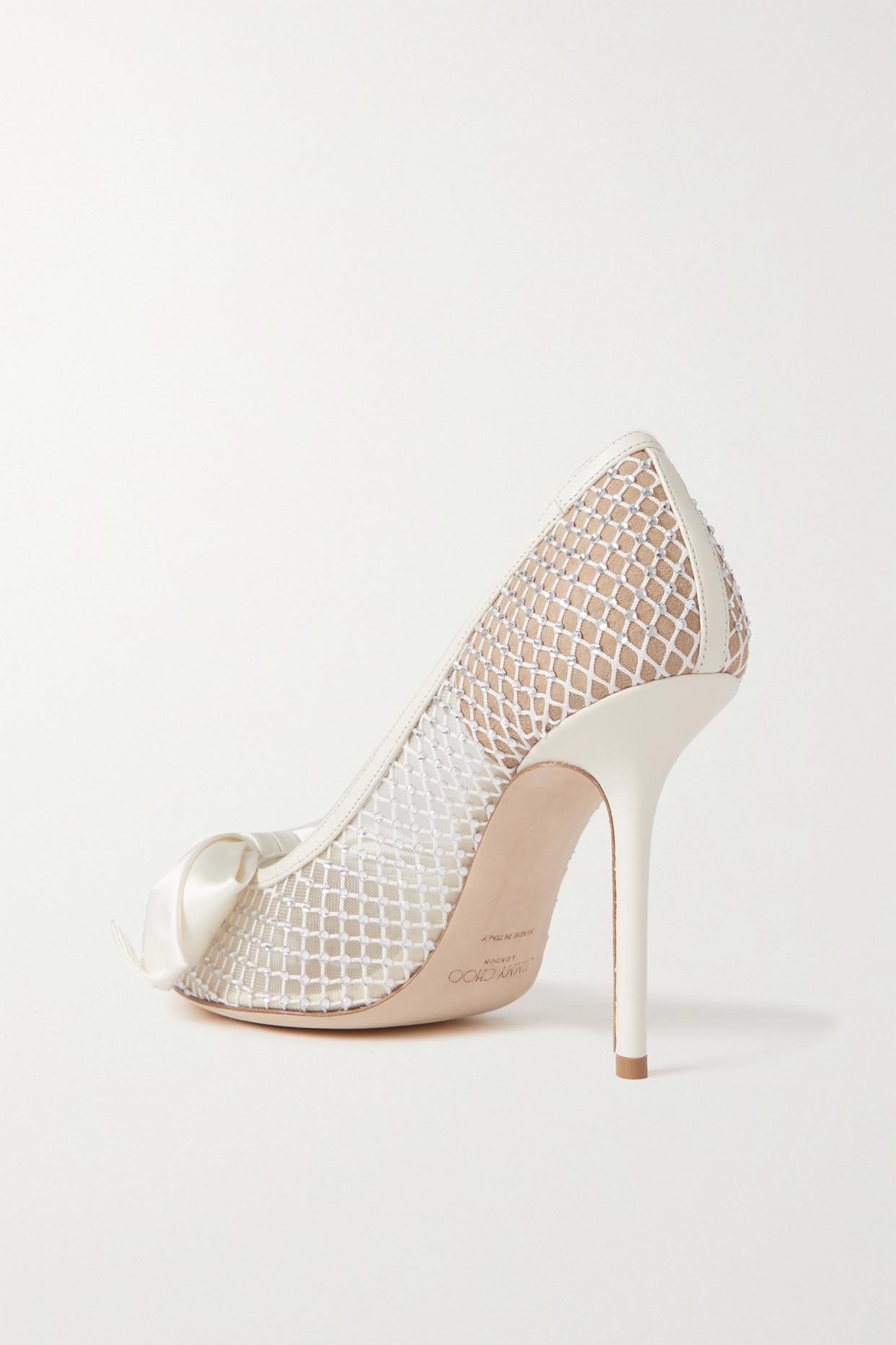 Jimmy Choo Love 100 Bow-detailed Embellished Leather-trimmed Mesh Pumps in  Natural