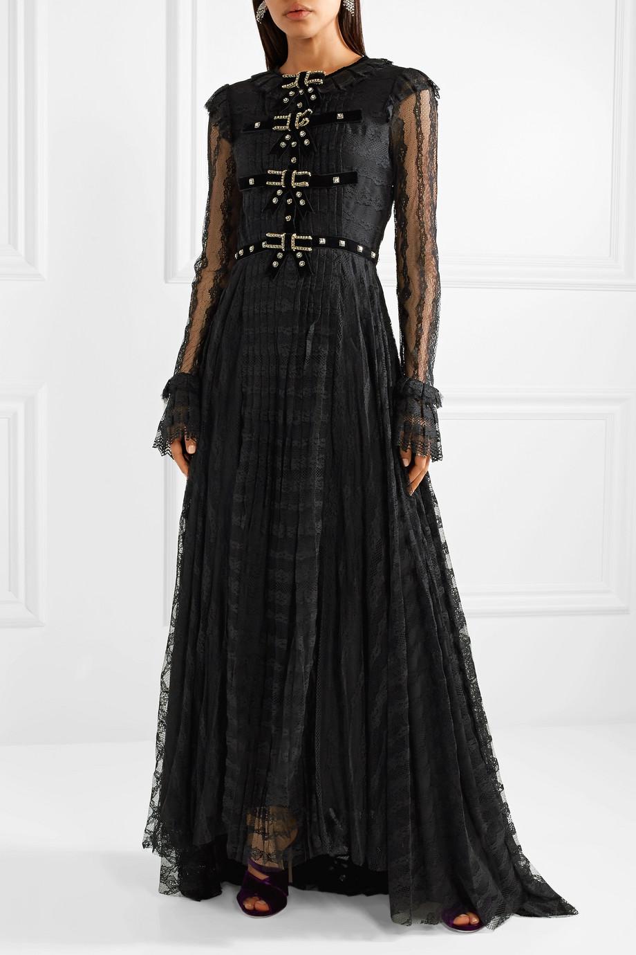 Philosophy Di Lorenzo Serafini Embellished Velvet-trimmed Lace Gown in  Black | Lyst