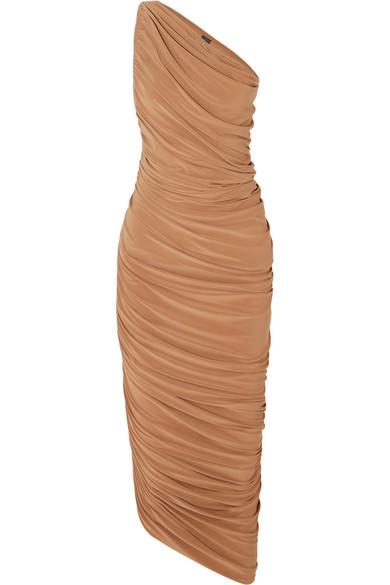 Norma Kamali Diana One-shoulder Ruched Stretch-jersey Midi Dress in ...