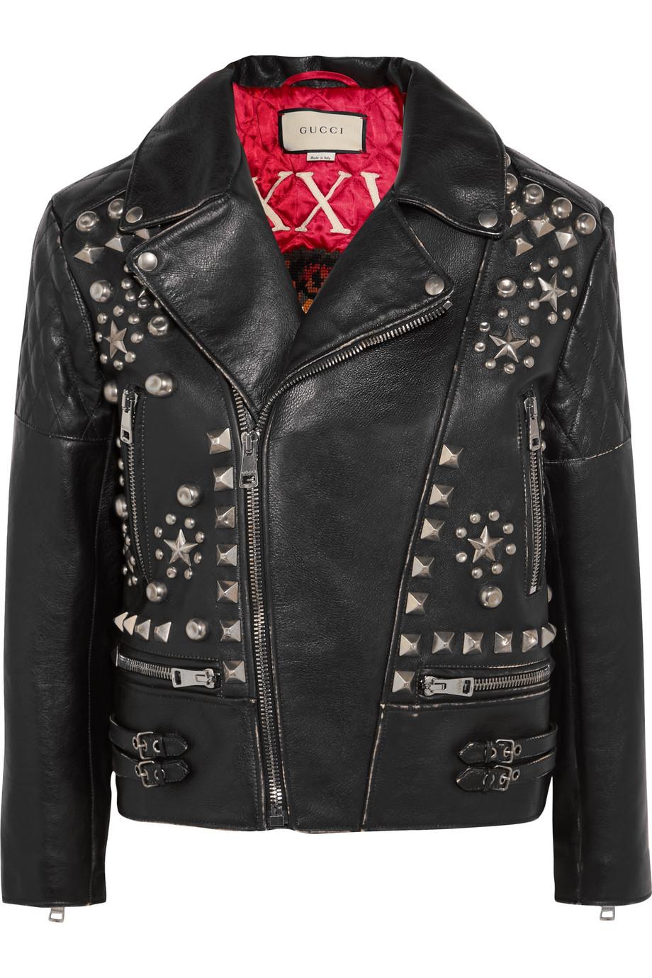 Gucci Studded Leather Biker Jacket in Black | Lyst