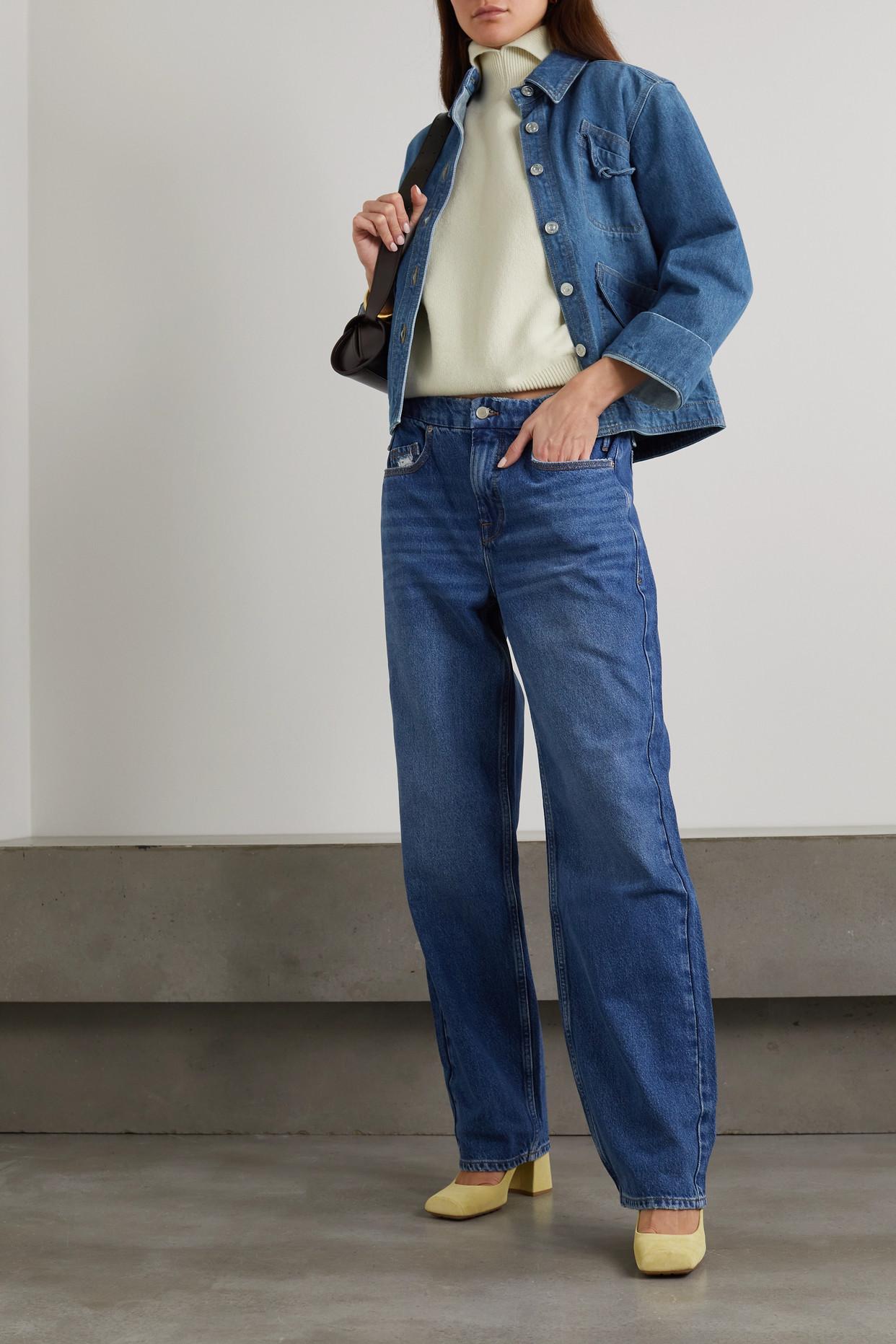 Victoria Beckham Leather-trimmed Denim Jacket in Blue | Lyst