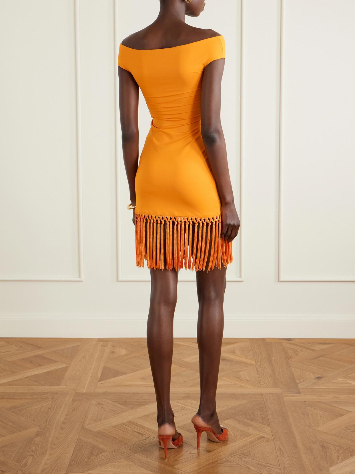 burnt orange fringe dress Burnt Orange Ostrich Fringe Dress Rimzim Dadu